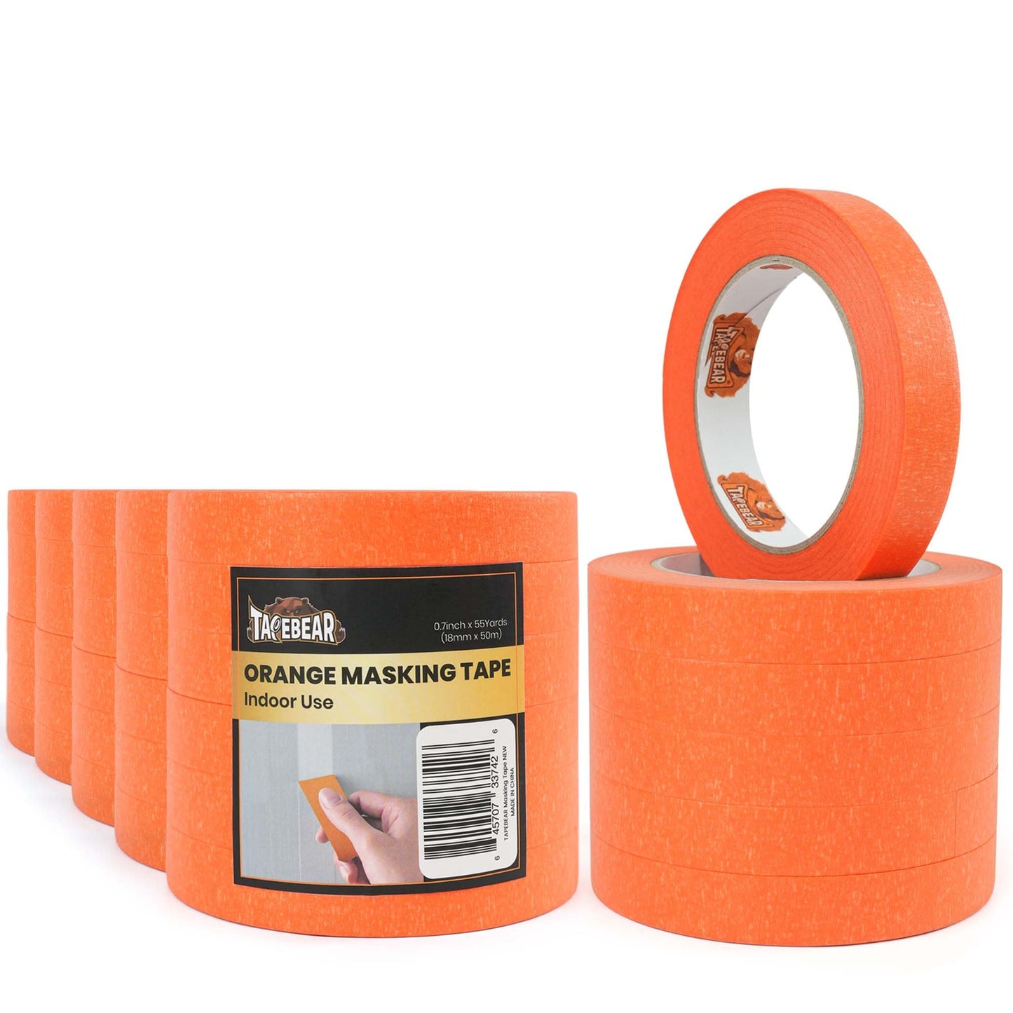 TAPEBEAR 36Rolls Orange Masking Tape 18mm x 50m, General Purpose Paper Tape for Painting, Labeling, DIY Arts Crafts, Home Office School Projects