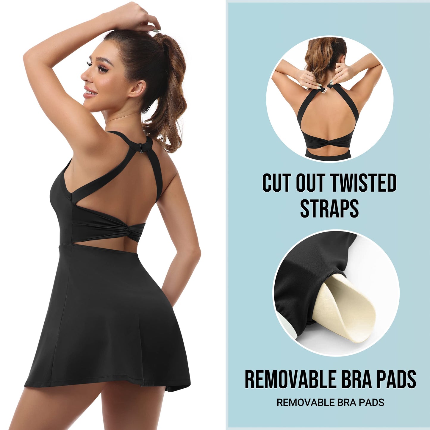 JAFINSY Womens Workout Tennis Dress with Built in Shorts and Bra Athletic Golf Activewear for Exercise, Black, Medium