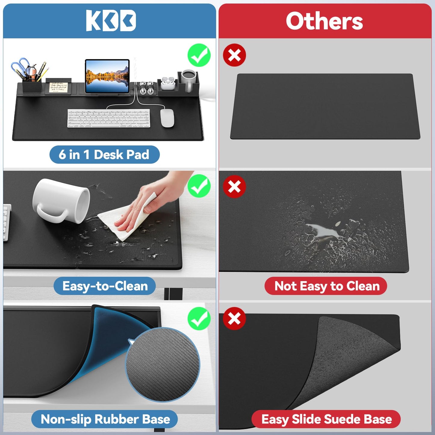 KDD Desk Mat with Magnetic Organizer Set, 6 in 1 Mouse Keyboaed Pad with Storage Accessories DIY Feature for Phone/Tablet Stand/Cup Holder/Card/Pen Holder/Cable Management for Office Desk Accessories