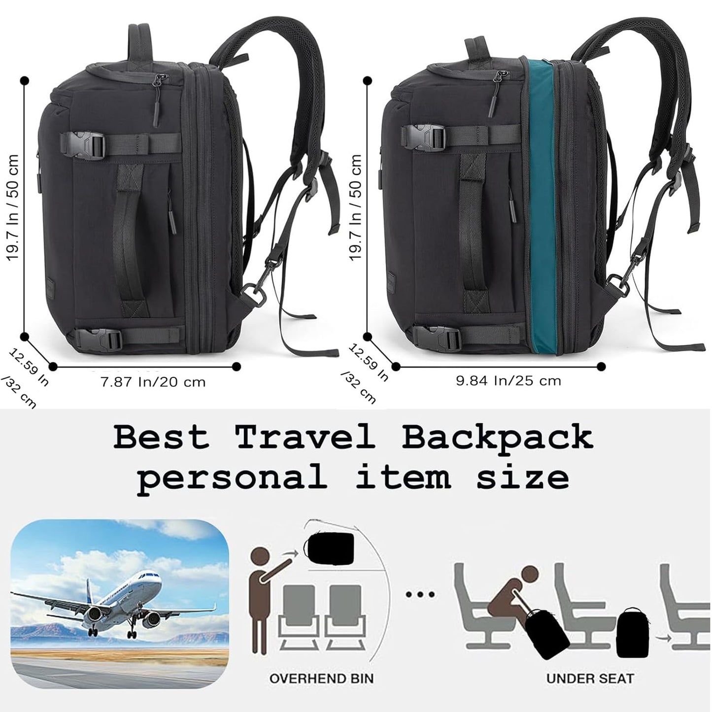 Tzowla 40x30x20 cm Travel Bag with Large Cup Holder Pocket,Personal Item Expandable Rackpack for Men/Women,Laptop Backpacks Carry On Flight Approved,Business Weekender Bags Fit 15.6 Inch Laptop