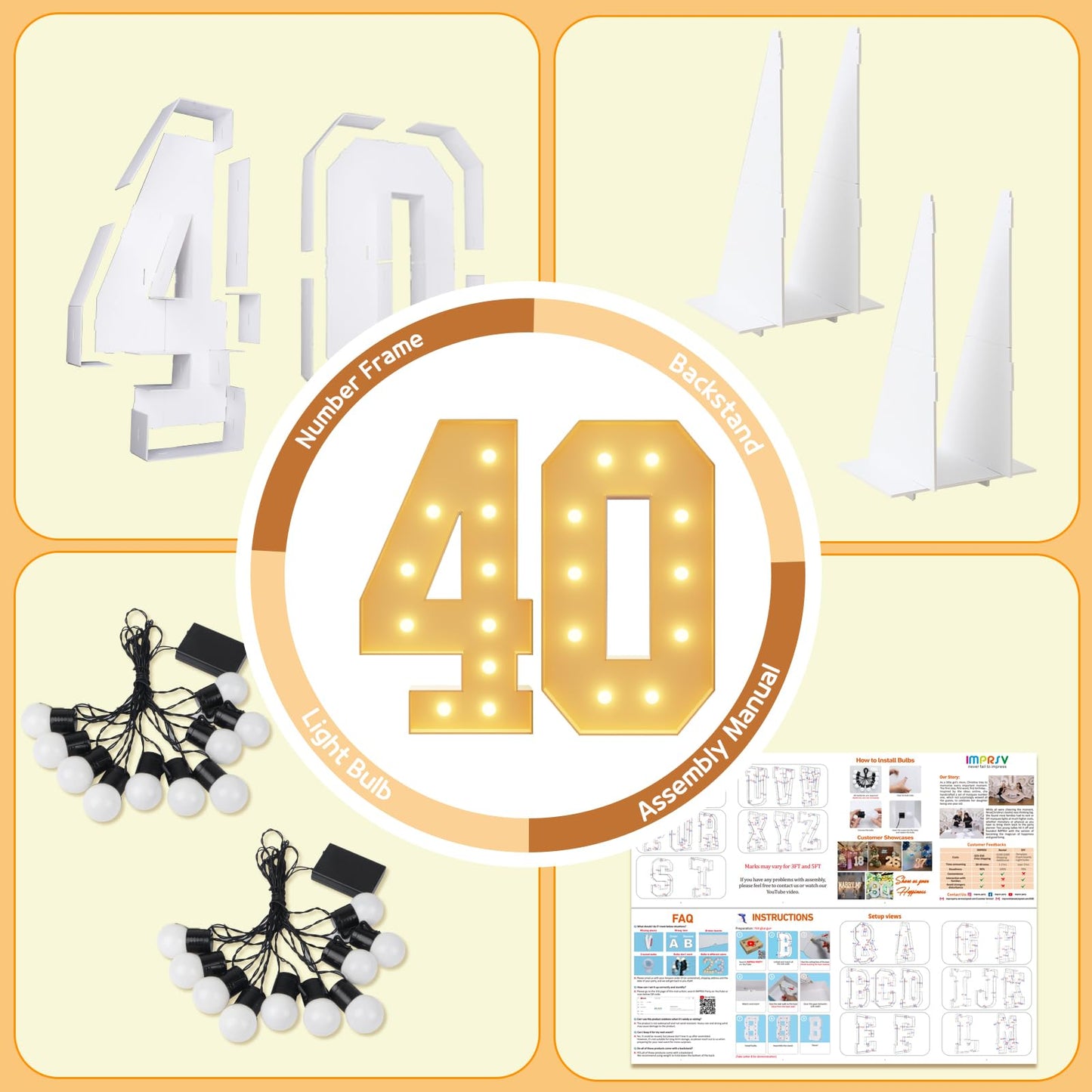 imprsv 4FT 40th Birthday Decorations for Women Men, Marquee Numbers 40
