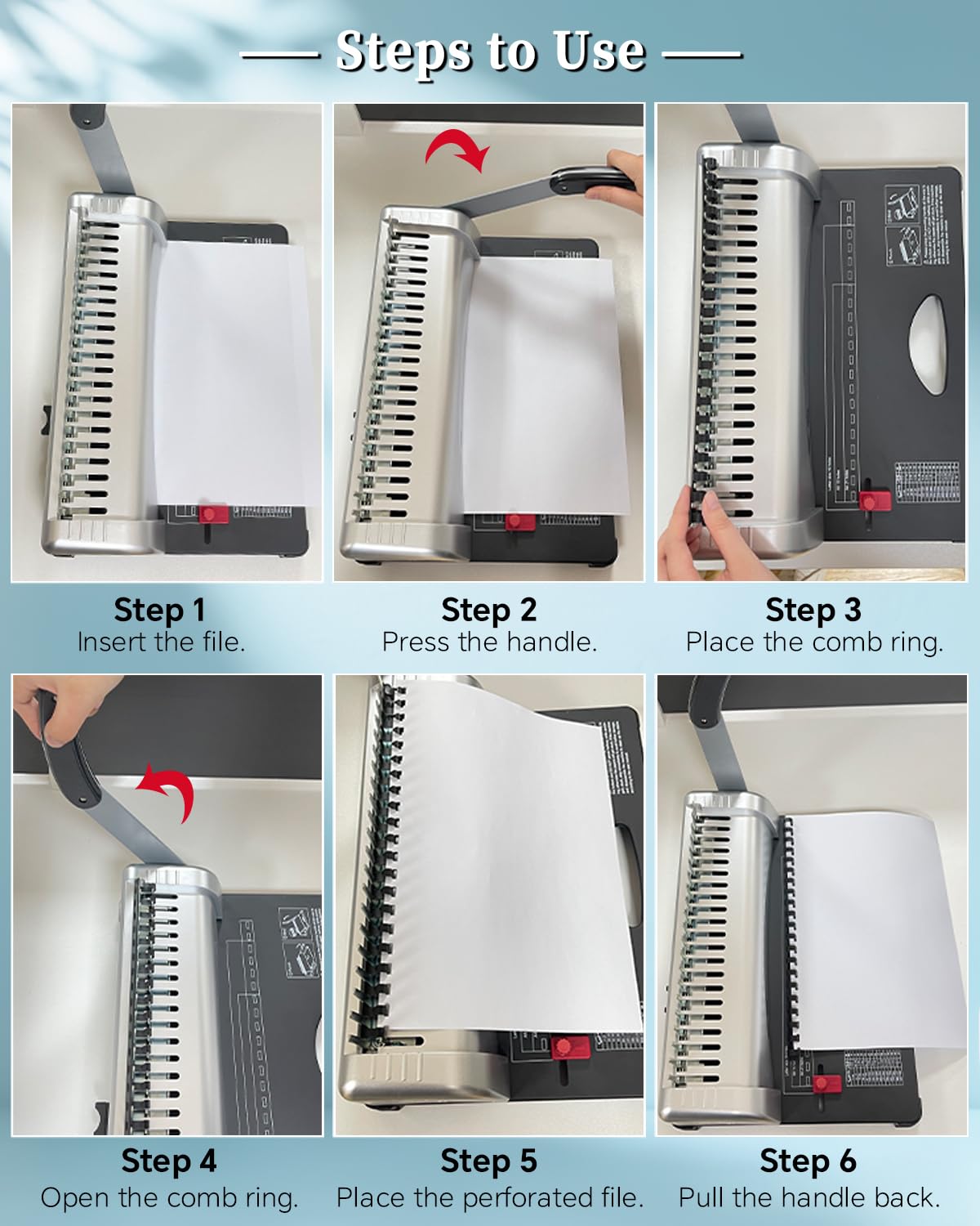 ATPEAM Comb Binding Machine 21-Holes 450 Sheets Capacity with 100 PCS 3/8'' Spines Comb Binding Machine for Letter Size, A4, A5