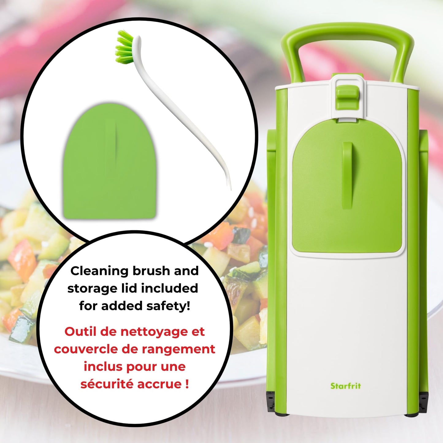 Starfrit Super Pump’N’Slice, Safe Vertical Mandoline, Oversized Feeder, Vegetable Slicer, Chopper, Adjustable Thickness
