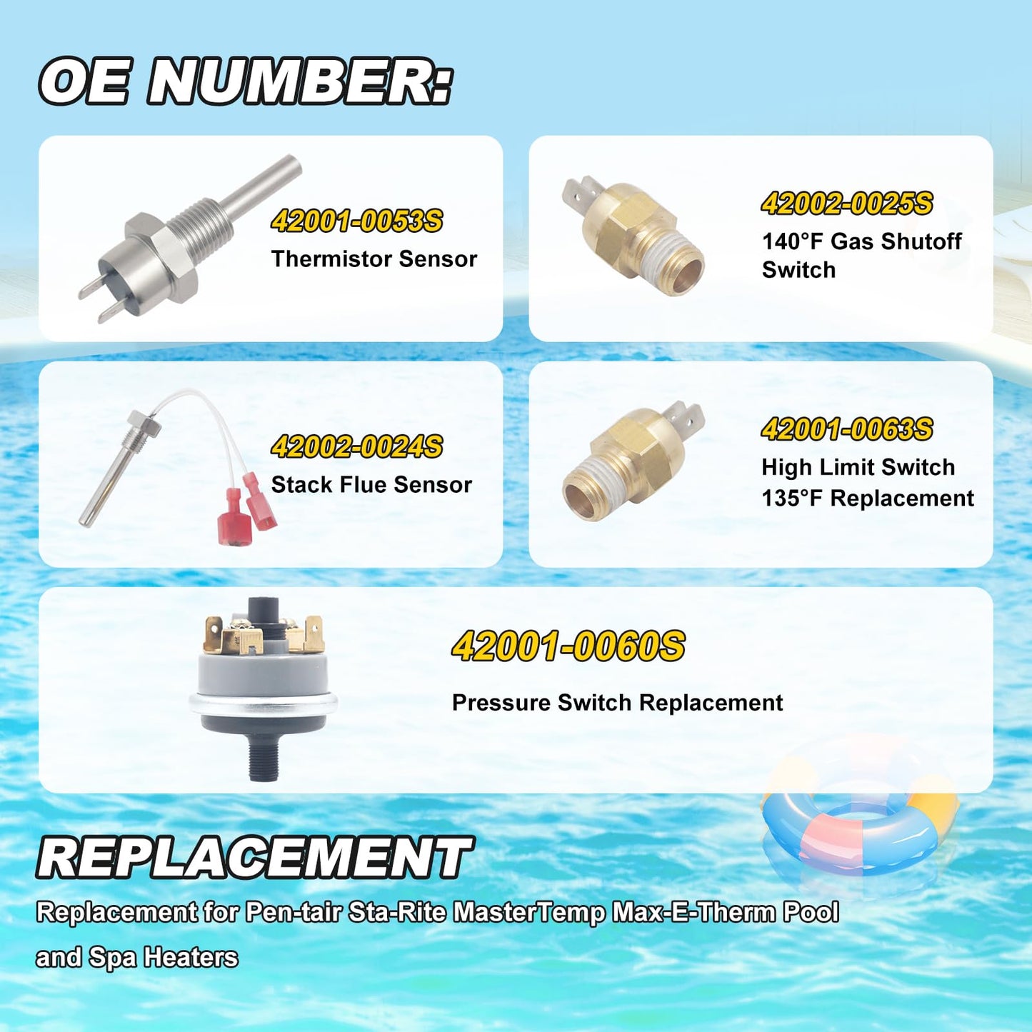 Rayesyth 42002-0024S 42001-0053S 42001-0060S 42002-0025S 42001-0063S Pool Heater Repair Kits Compatible with Pen-tair MasterTemp Max-E-Therm Sta-Rite Pool or Spa Heaters Electrical Systems
