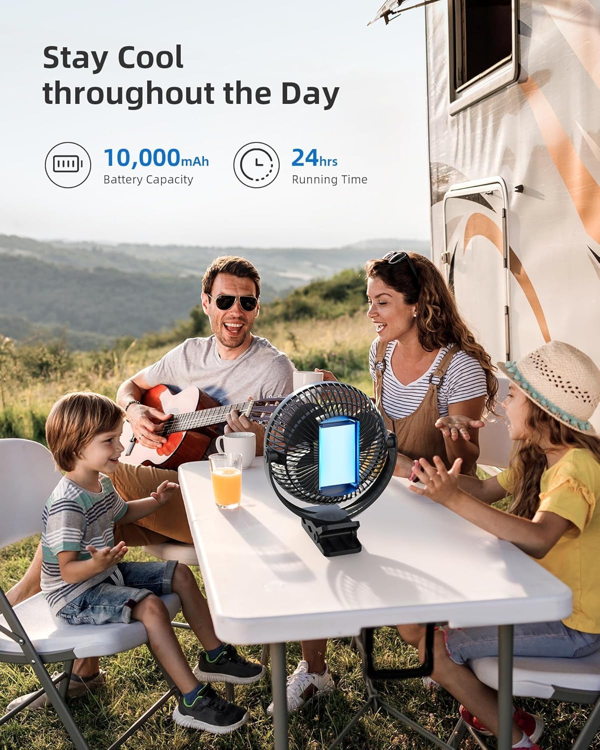 Koonie 10000mAh Clip on Fan Rechargeable, 8-Inch Battery Operated Desk Fan, USB Fan with 4 Speeds, Strong Airflow Sturdy Clamp for Golf Cart Office Desk Outdoor Travel Camping Tent Gym Treadmill,Black