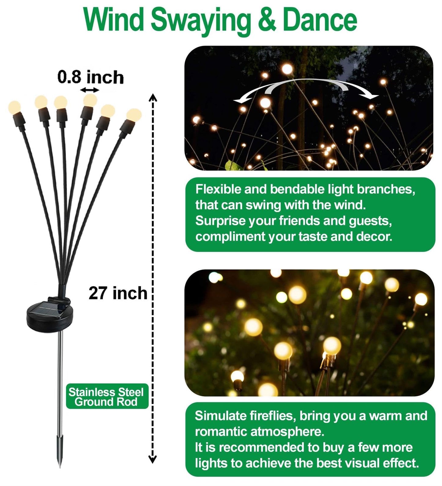 SIOTMERA 8 Count Solar Lights Outdoor Waterproof IPX5, Solar Garden Lights, Wind Swaying Firefly Lights, Solar Christmas Lights, for Yard Lawn Pathway Decoration Lighting,6LED WarmYellow