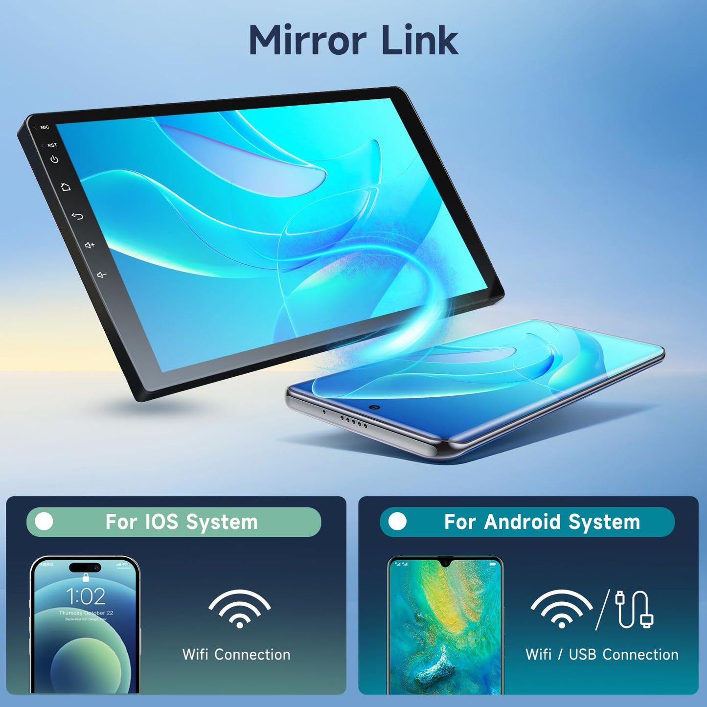 Android Car Stereo Double Din with Bluetooth, Hodozzy 10.1 Inch Touch Screen Car Radio with GPS Navigation, WiFi, DSP Mirror Link, FM RDS Radio, USB, SWC with Backup Camera