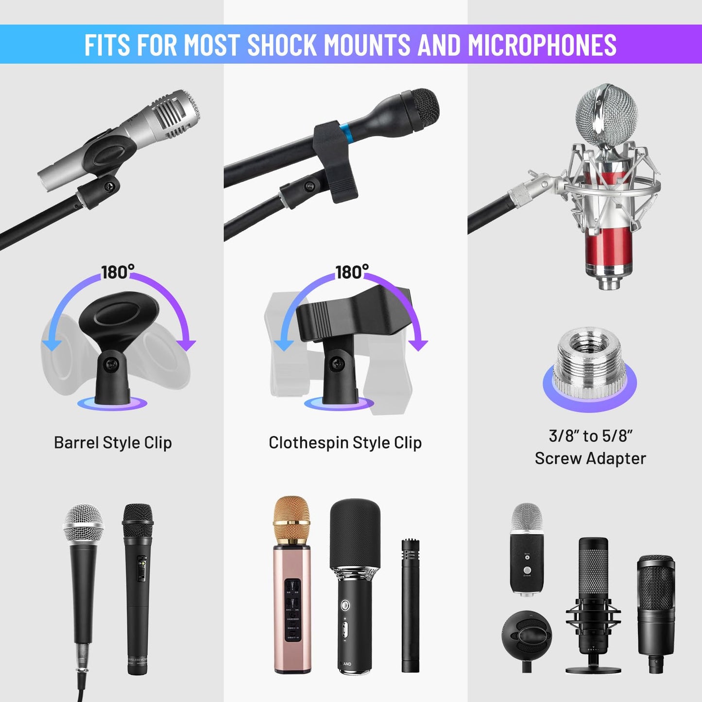 CAHAYA Desktop Microphone Stand with 2 Mic Clips Table Mic Stand with Boom Arm with 3/8" to 5/8" Screw Adapter CY0360