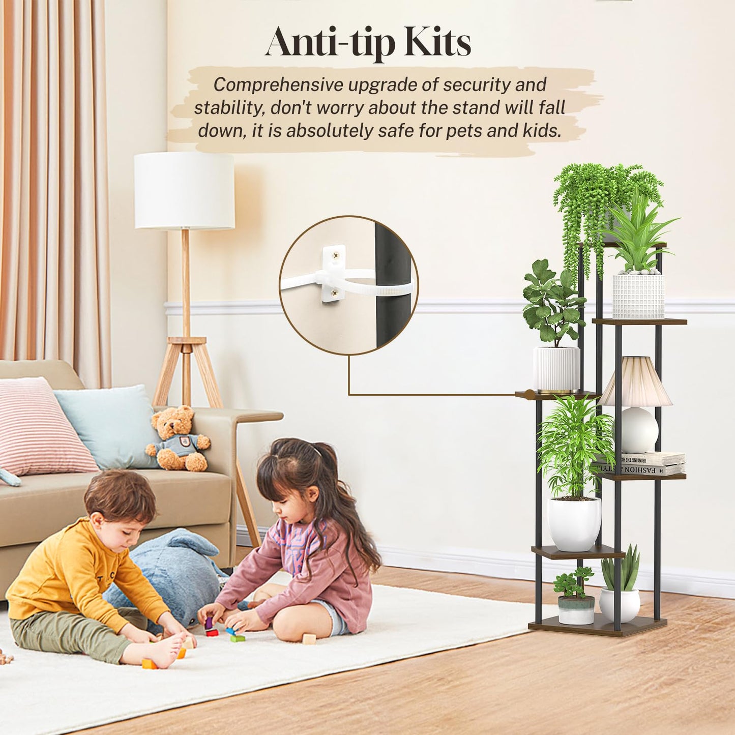 Oppro 6 Tier Plant Stands Indoor, Metal Wood Tiered Corner Plant Stand Pot Holder, Wood Flower Shelf Display Rack for Living Room Bedroom Outdoor Balcony Garden Patio, Oak
