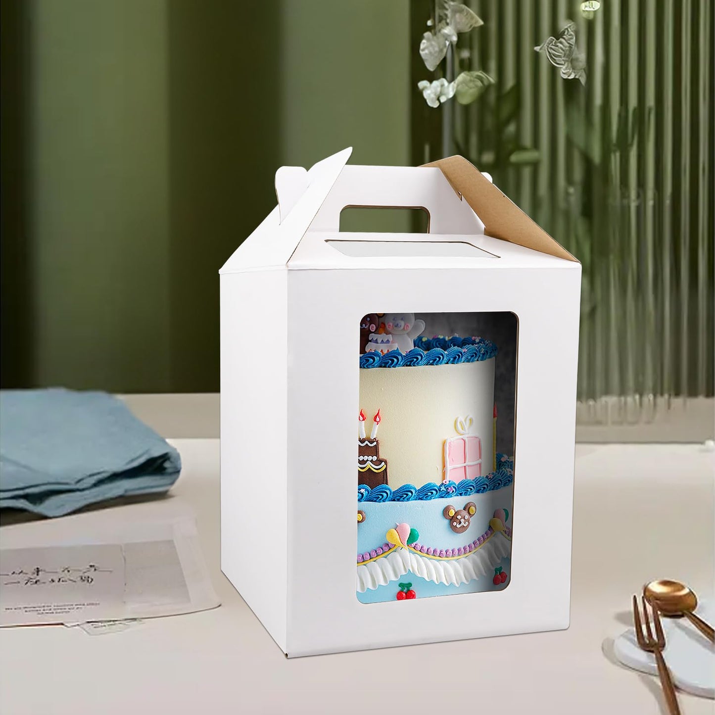 4 Pack Tall Cake Boxes with Windows, Large Tiered Cake Boxes 2 Sizes 10x10x12 & 12x12x14 Inch Tier Cake Carrier with 4 Cake Boards, Disposable Cake Containers (PACK 4)