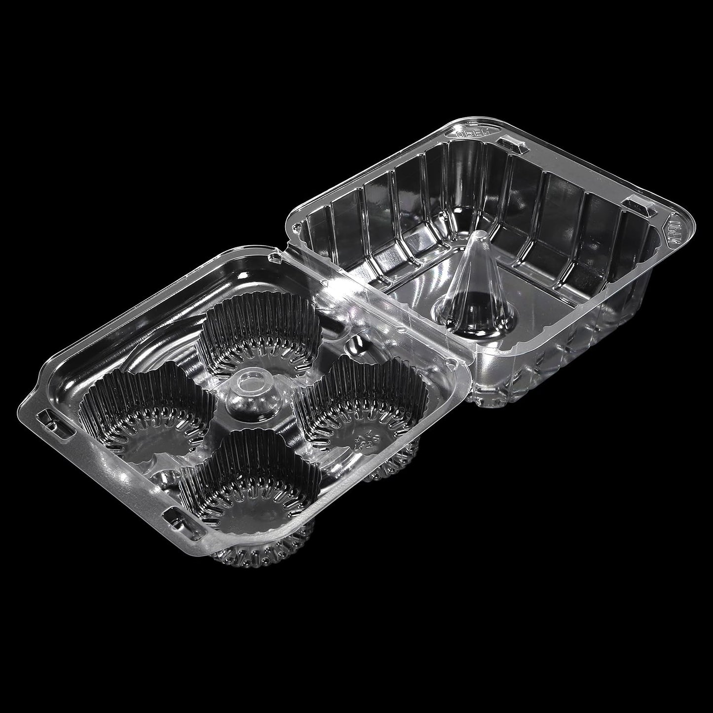 Coloch 50 Pack 4-Cavity Clear Cupcake Container, 4 Compartment Plastic Cupcake Holder with Connected Lid, Deep Dome Muffin Container, Stackable Carrying Box for Cupcakes, Wedding, Party Gift Packaging
