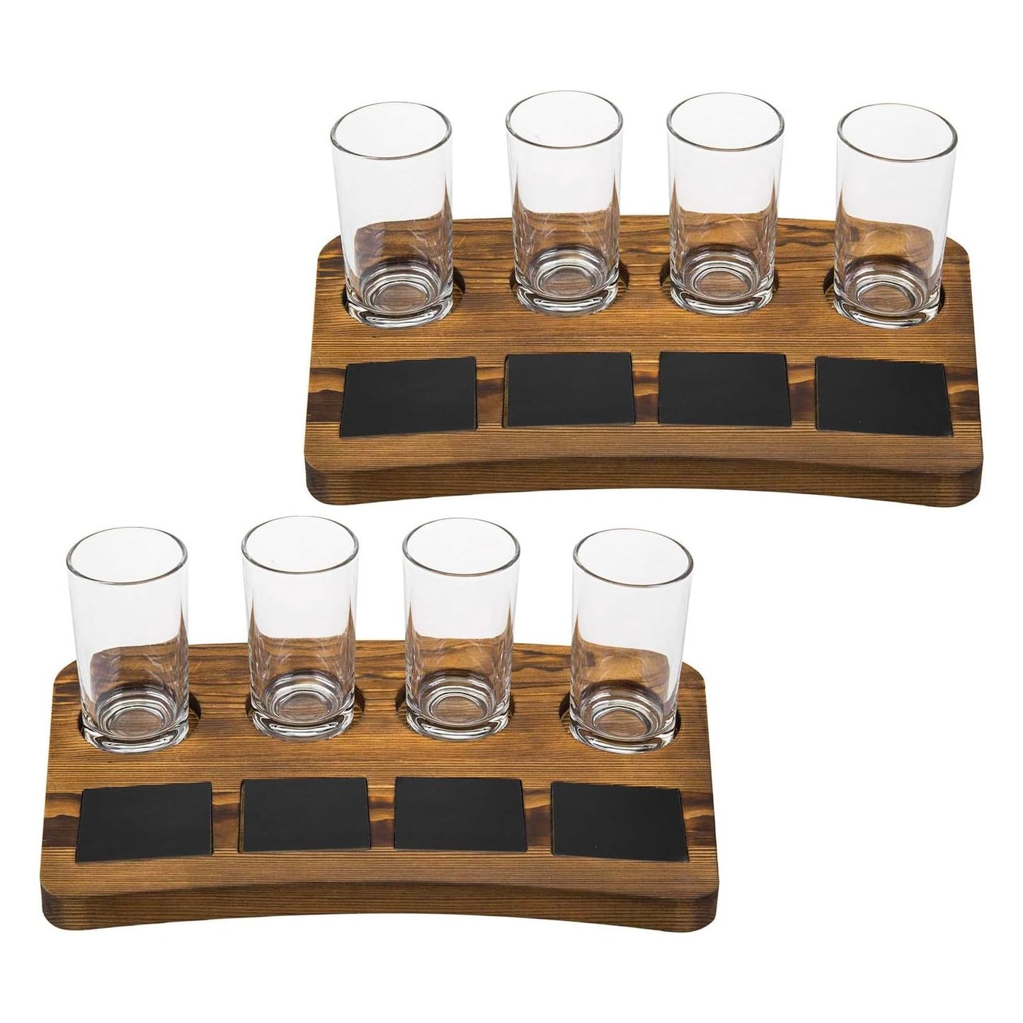 MyGift 4-Glass Dark Brown Wood Beer Flight Sampler Serving Tray with Chalkboard Labels, Set of 2