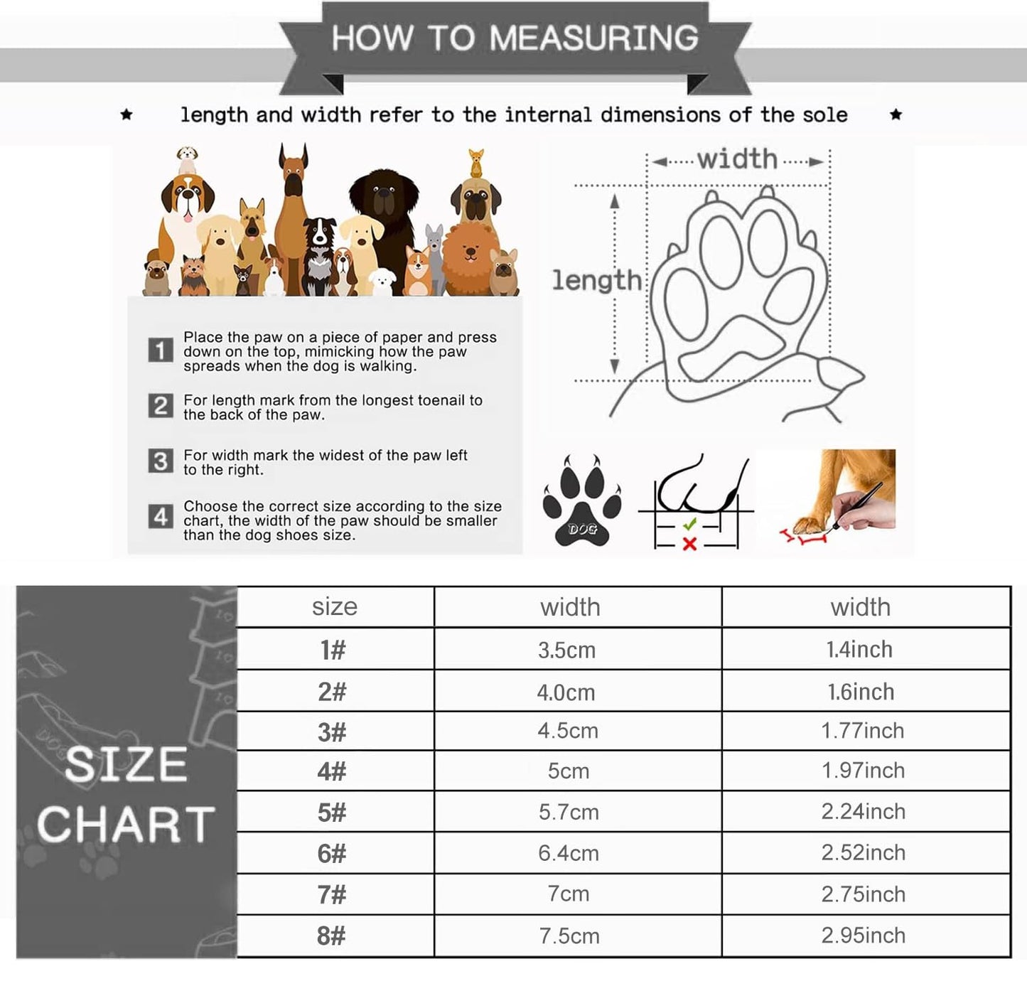 Payanwin Dog Boots Snow Warm Dog Booties 4PCS Winter Water Resistant Dog Shoes Warm Lining Nonslip Rubber Sole with Reflective Strap for Snow Rain (Black ＆ White, 1#)