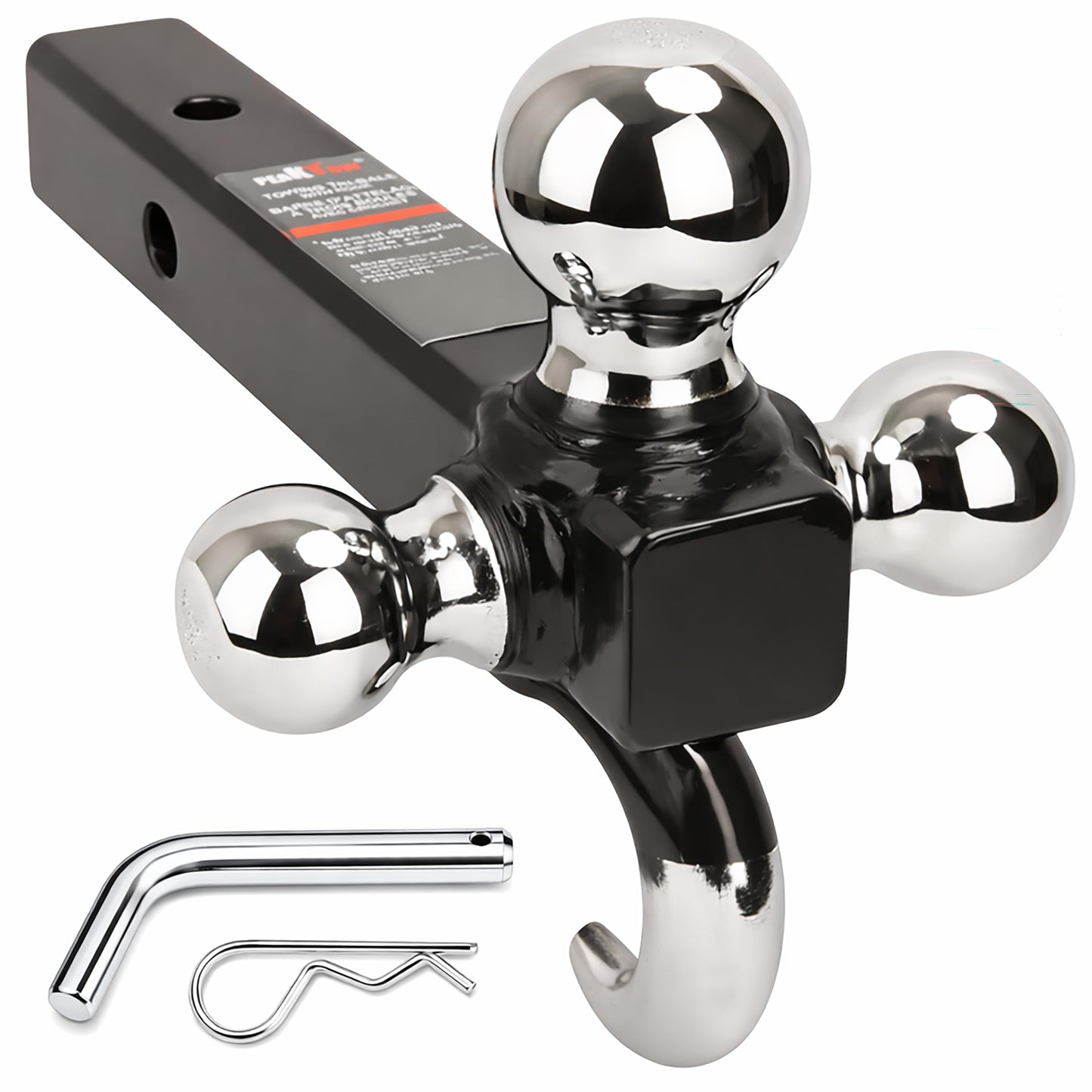 PEAKTOW Class III/IV 2 inches Trailer Hitch Ball Mount with 1-7/8”, 2”, 2-5/16” Triple Chrome Plated Balls and Hook, 10,000 lbs. Capacity, with 5/8 Inch Pin
