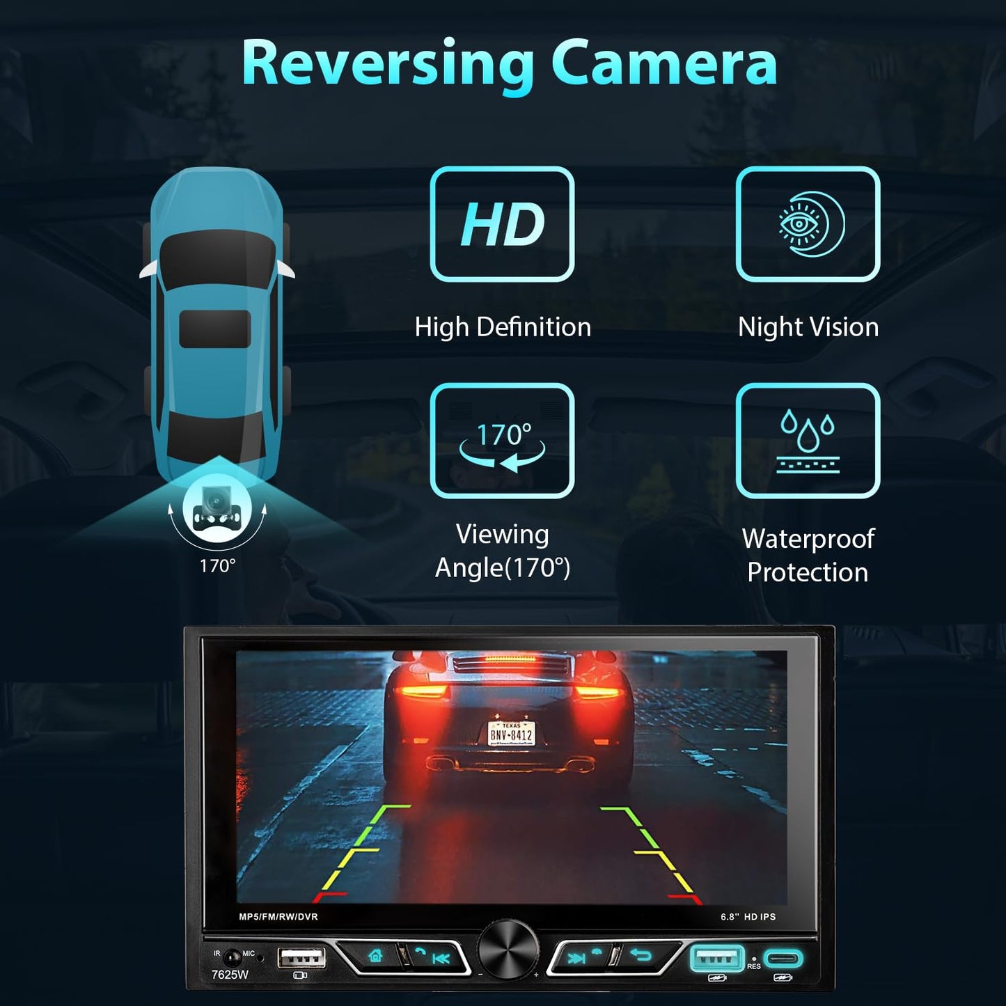 Alondy Double Din Car Stereo with 6.8" Touchscreen Compatible with [Wireless] Apple CarPlay/Android Auto Bluetooth AM/FM Radio 2X USB (Both 2.1A Fast Charge) Backup Camera RCA Audio Receiver