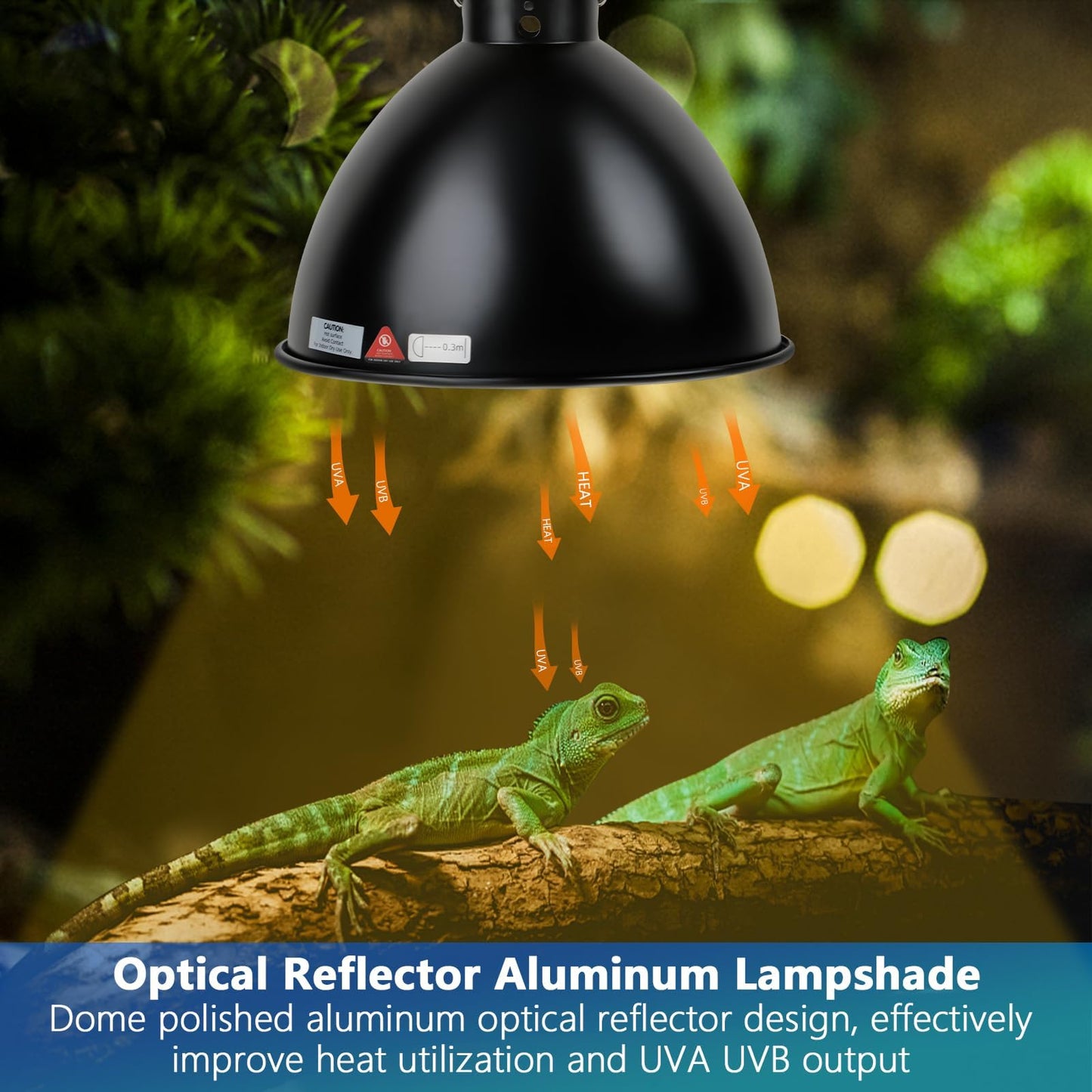 REPTI HOME Reptile Light Fixture - 8.5inch Dome Heat Lamp Fixture, UVB Heat Basking Lamp Fixture for Amphibian Reptile Terrariums