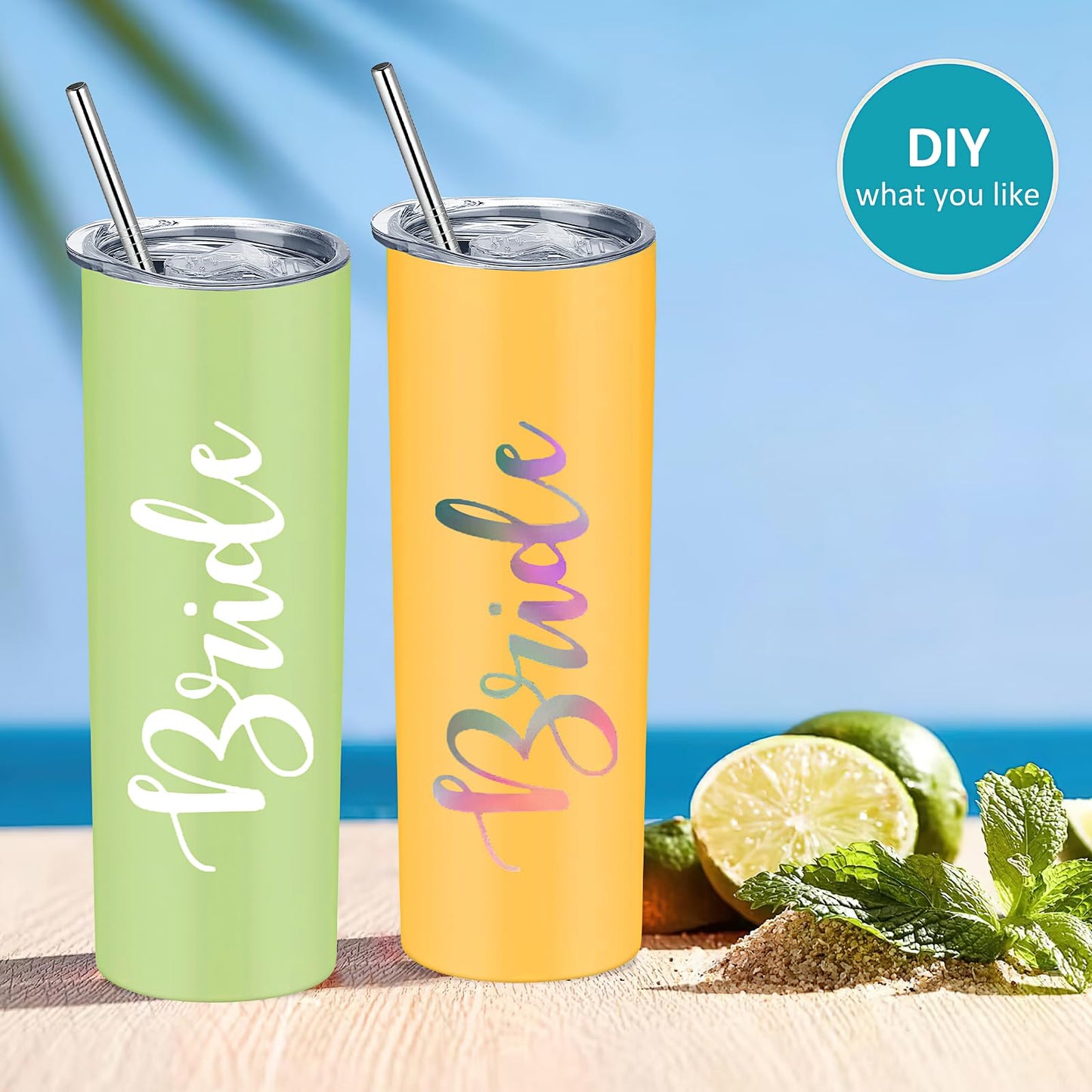10 Pack Stainless Steel Skinny Tumblers Bulk, 20 oz Insulated Tumblers with Straws and Lids, Double Wall Vacuum Insulated Coffee Cups Travel Slim Cups for Cold and Hot Drinks (10 Colors)