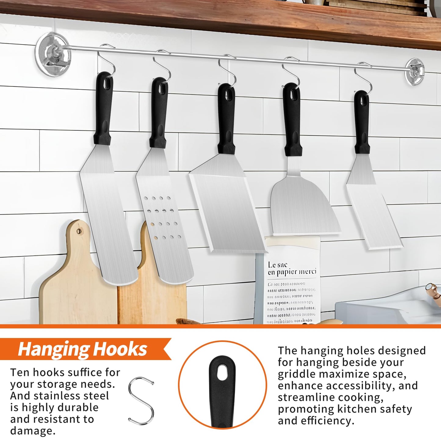 Bbcuepro 28 PCS Griddle Accessories Kit - Stainless Steel Flat Top Grill BBQ Spatula Set with Extra Large Spatula and Burger Press for Outdoor Barbecue Camping Cooking