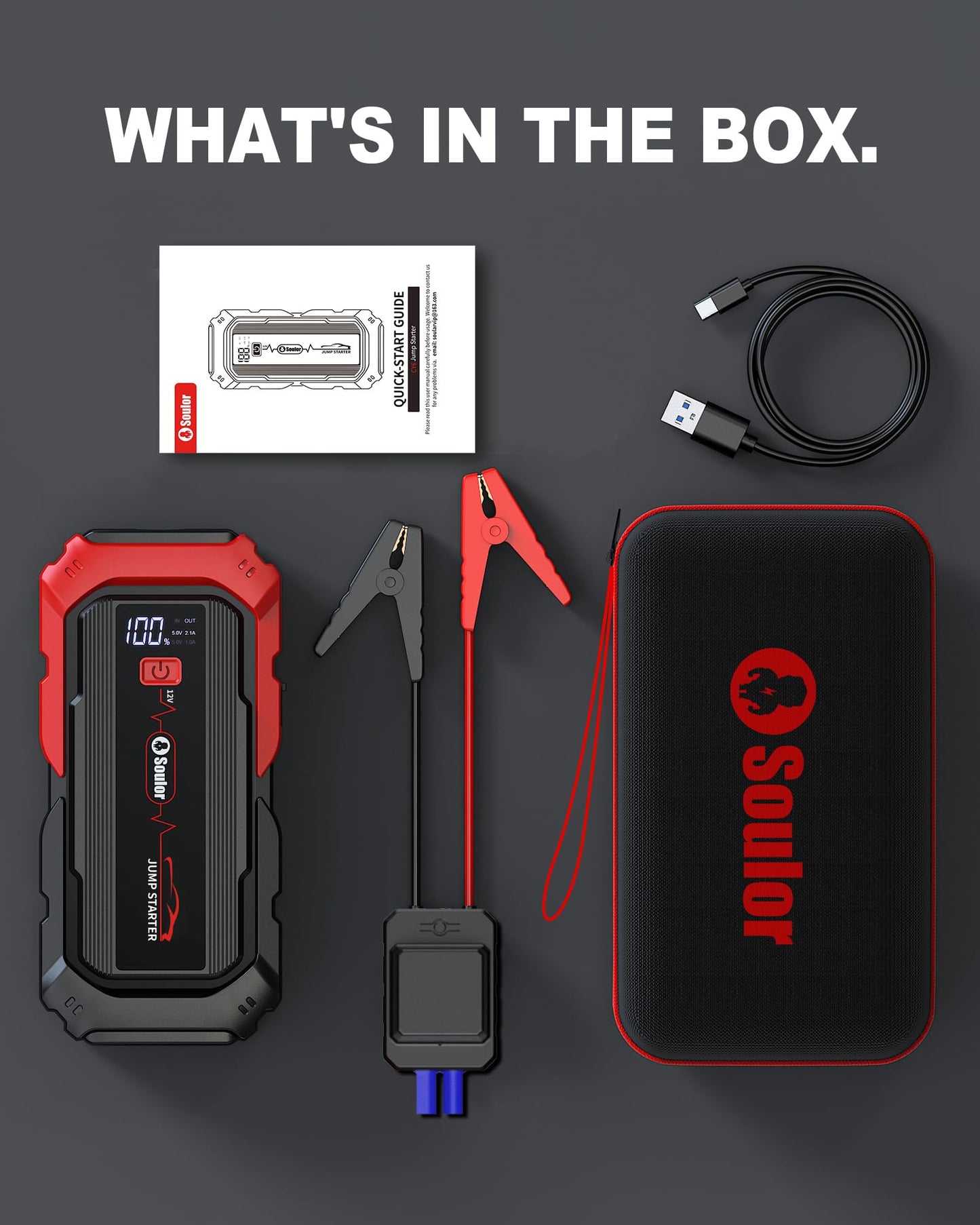 Portable Car Jump Starter,5000A Battery Booster Pack with Jumper Cables LED Lights Car Battery Jump Starter 12V Car Booster Jump Starter