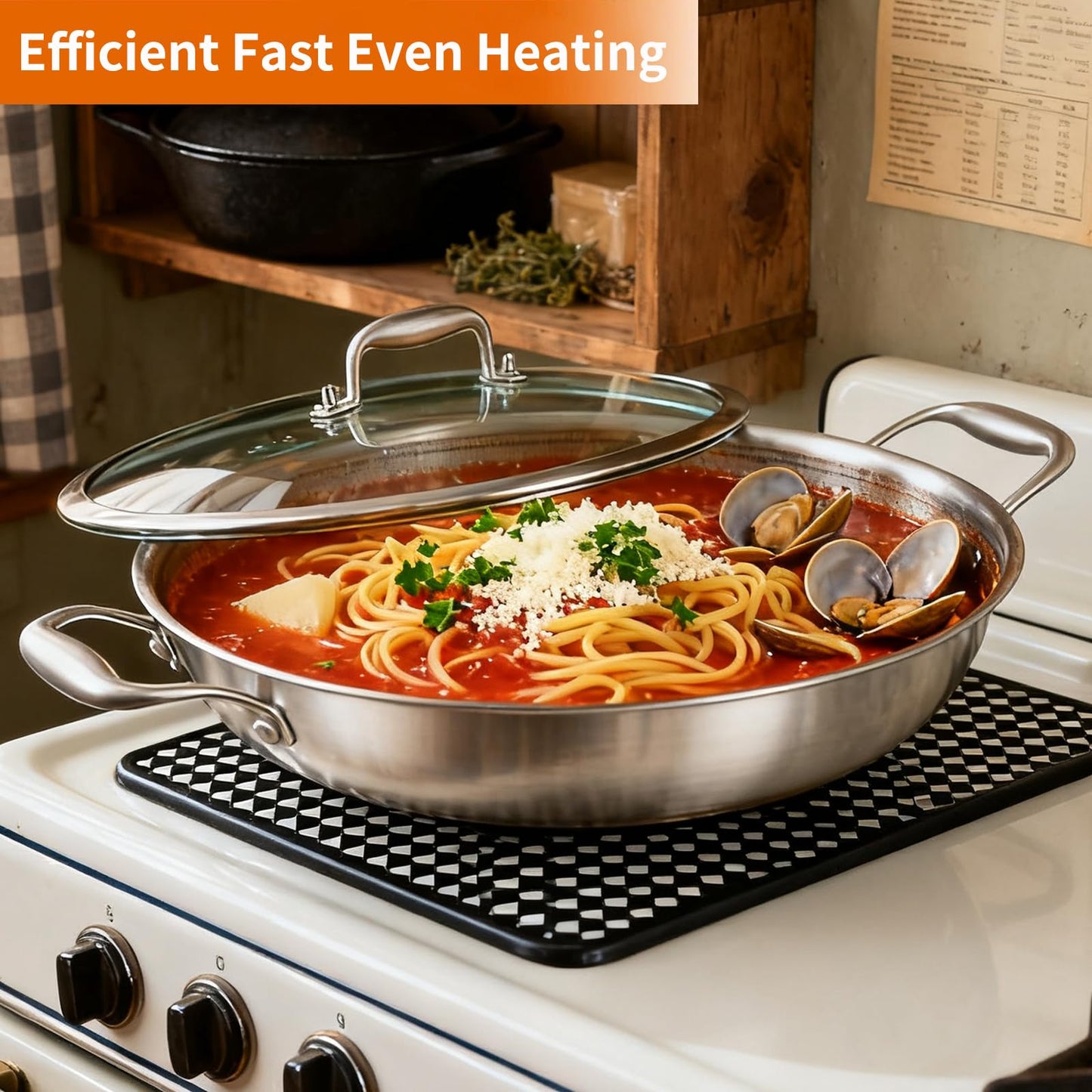 DELARLO Wok Pan with Lid 12 Inch Non Stick Wok,Oven Safe Up to 600℉,Woks & Stir-Fry Pans Nonstick,Tri-Ply Stainless Steel Wok, 5QT Nonstick Deep Frying Pan, Induction Saute Pan with Lid