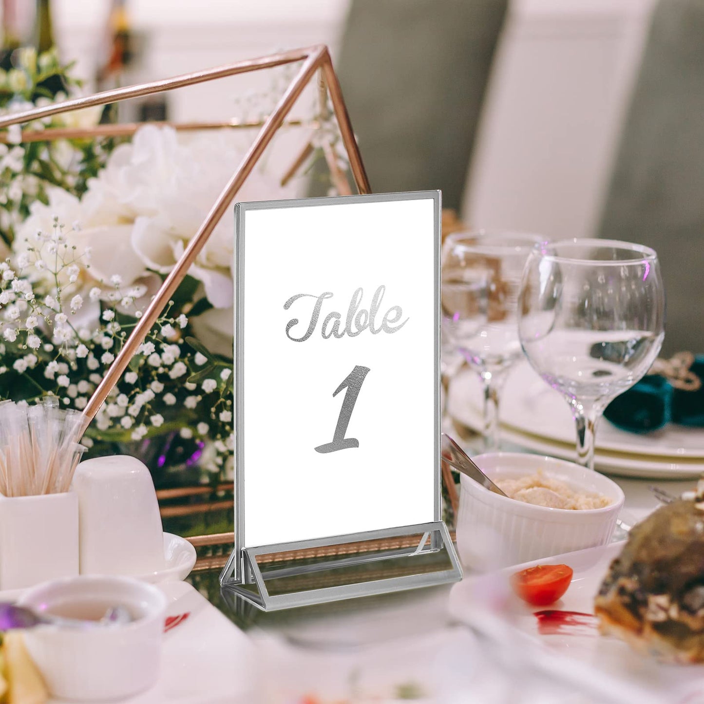 Yalikop 18 Pieces Frames Table Numbers Clear Table Sign Double Sided Picture Photo Frame Table Number Holder Acrylic Sign Holder for Wedding Table Menu Holder(5 x 7 Inches,Sliver)