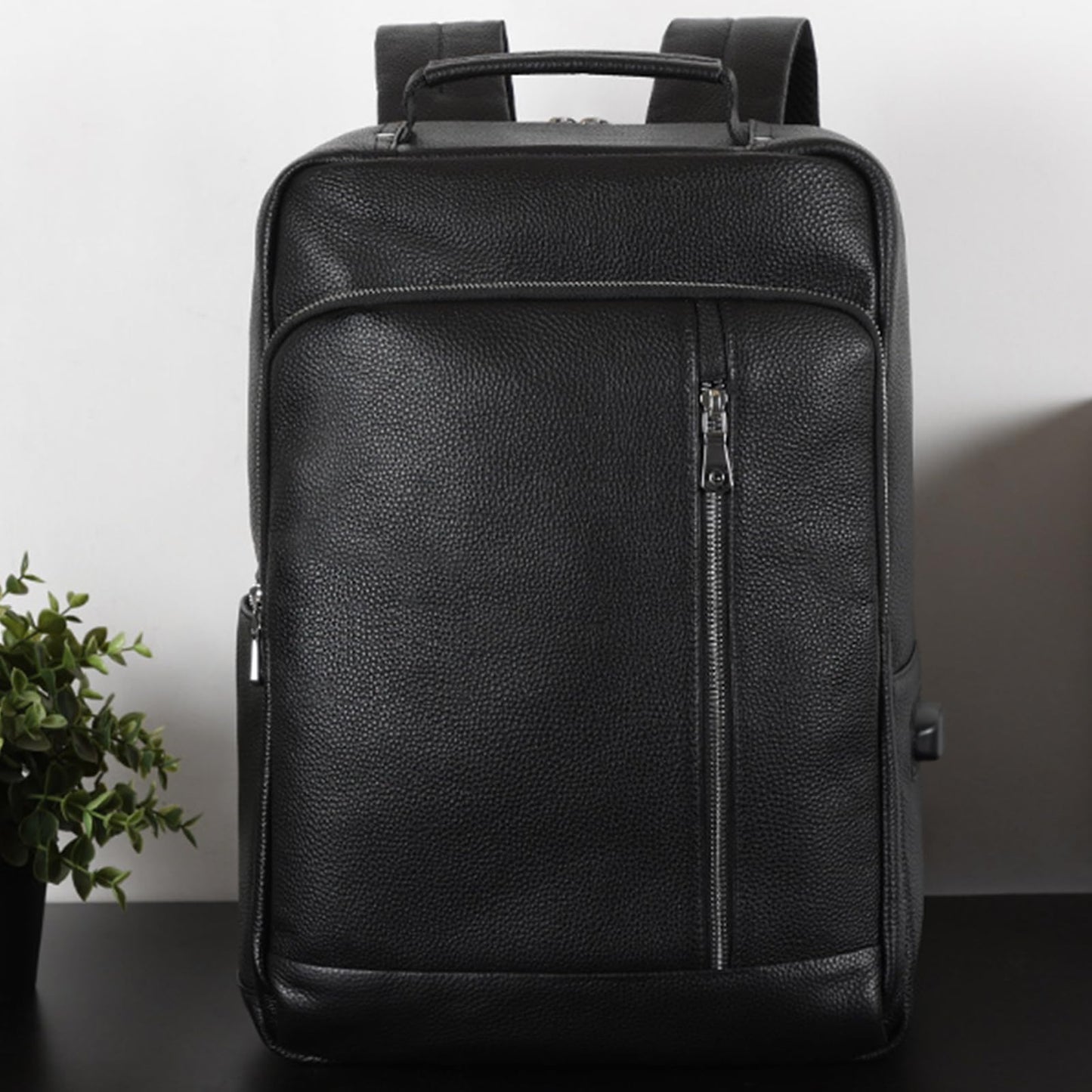 TIDING Leather Business Backpack for Men Women 15.6 Inch Laptop Work Bag College Casual Office Daypack with USB Charging Port