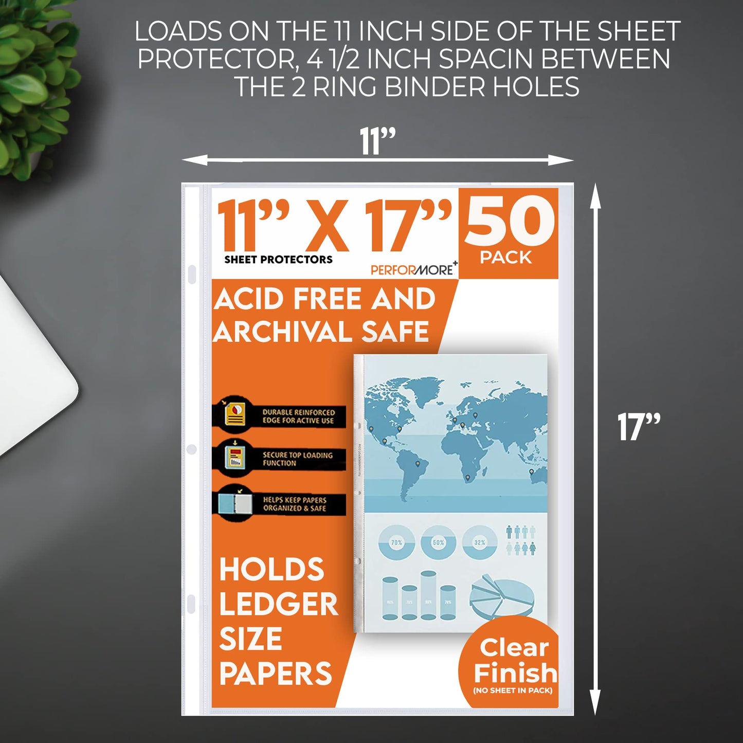 Performore 11 x 17 Sheet Protectors with 90 Microns Thick, Portrait View, Top Loading, Protect, Store and Display 11X17 Paper, Photographs, Prints, and Documents, 50 Pack