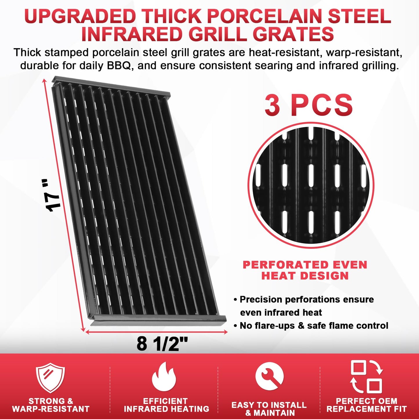 17 inch Infrared Grill Grates for CharBroil Performance Tru Infrared 2 Burner 300 Gas Grill Replacement Parts, Char-broil 463371116 463633316 463672019 463672416 463672219 G460-0500-W1 Grill Parts