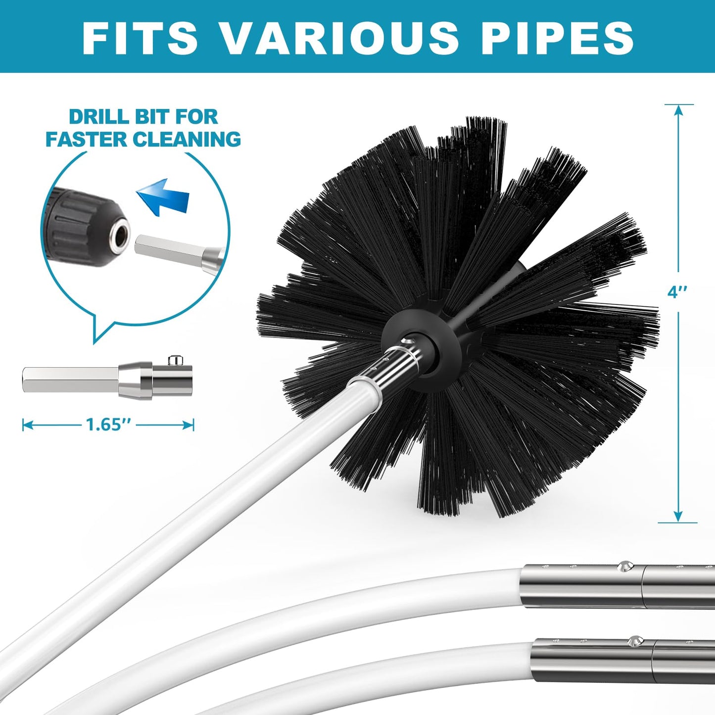 Sealegend 30 Feet Dryer Vent Cleaning Brush, Flexible Lint Brush with Drill Attachment, Upgraded Quick Snap Rods Extends Up to 30 Feet for Faster Cleaning
