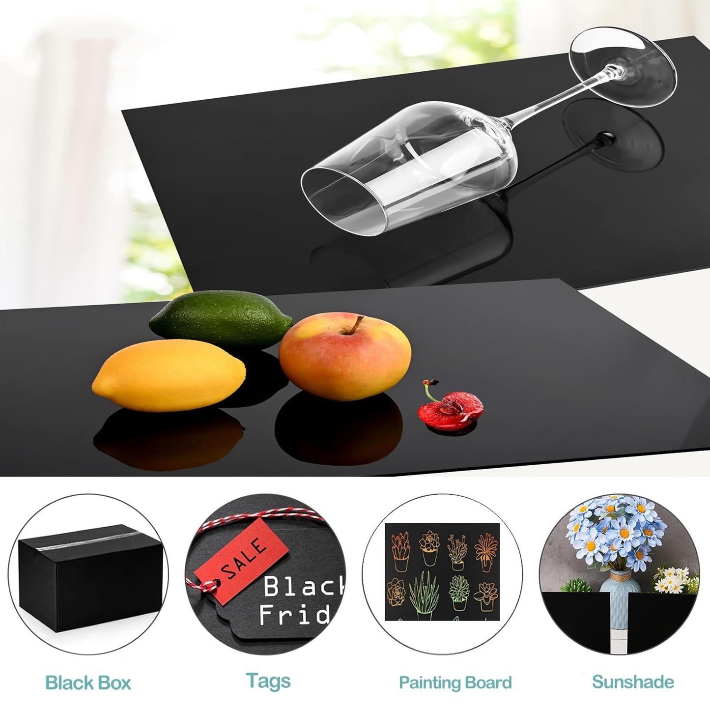 2 Pcs 18" x 24" Black Cast Acrylic Sheets,1/8" Thick (Around 3mm) Acrylic Panel,Long Black Plexi Glass Sheets with Protective Film for Glass Replacement Craft Project Display DIY Photo Frame