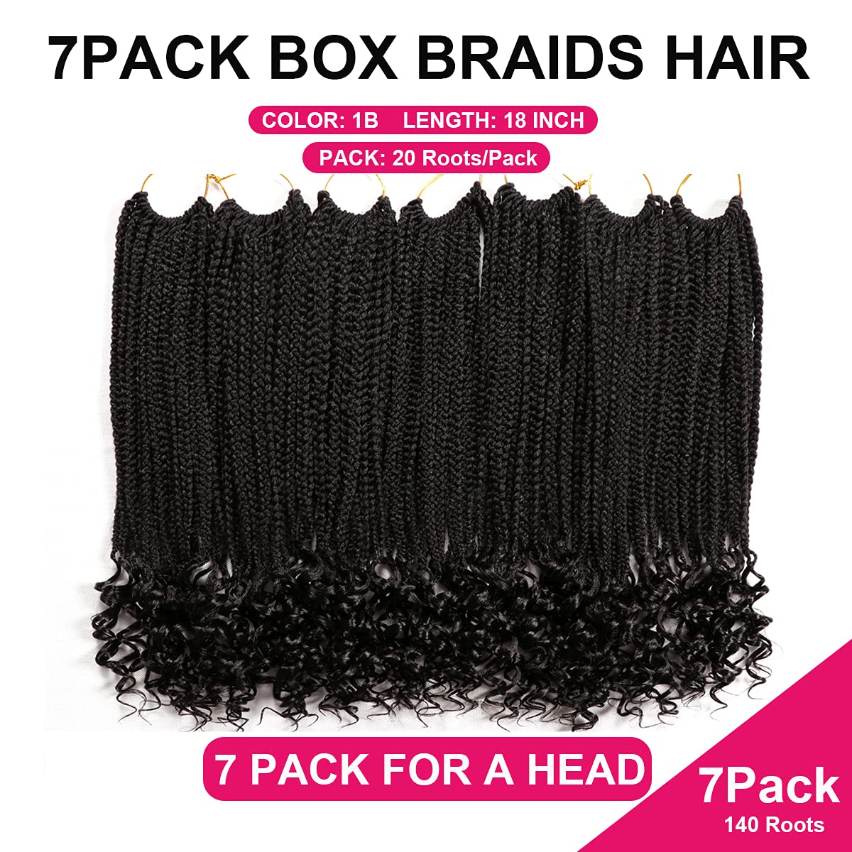 7 Packs 18 Inch Box Braids Crochet Hair Crochet Box Braids with Curly Ends Goddess Box Braids Crochet Hair Curly Prelooped Crochet Hair Bohemian Box Crochet Braids Hair For Black Woman (18 Inch, 1B#)