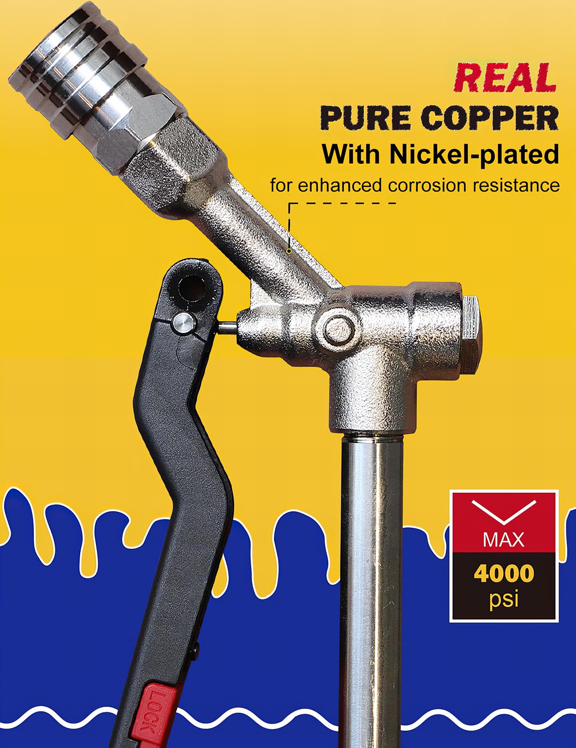 BOSEA Pressure Washer Gun with Swivel Connector, Nickel-Plated Real Copper Valve, Durable Swivel Gun with 1/4” Connector for Foam Cannon or Nozzles and 3/8" Quick Connect for Pressure Washers