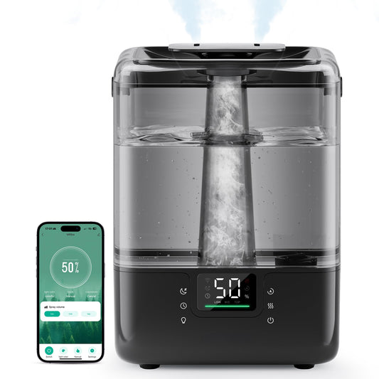 MERONTE 6L Smart Humidifiers for Bedroom Home, 360° Adjustable Nozzle, Timer, Auto Shut Off, Touch/APP/Voice Control, 7-Color Night Light, Top Fill Essential Oil Diffuser for Baby & Plant, Black 1Pack