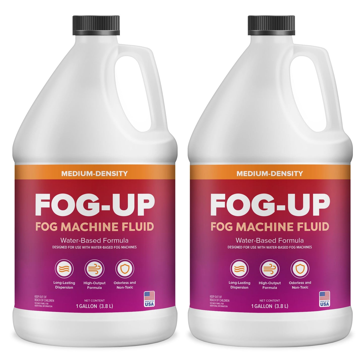 FogUp Medium Density Fog Juice - Extremely Long Lasting, High Output Non-Toxic Odorless Water-Based Fog Machine Fluid - (2 Pack) 1 Gallon, 128 fl oz for All Standard Fog Machines