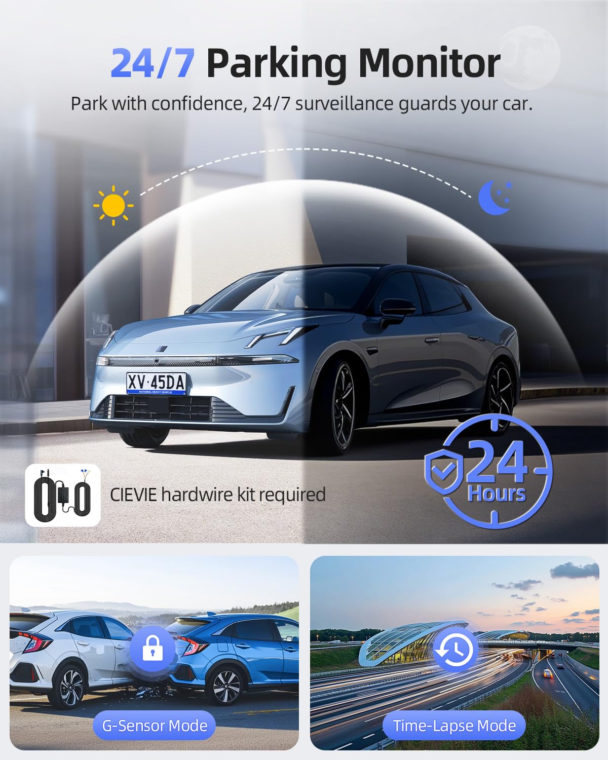CIEVIE Dash Cam Front and Rear Camera, 5G WiFi & GPS & 64GB Card, 4K+1080P Dual Dash Camera for Cars, 1.5" Display Dashcam, Night Vision, 24H Parking Mode, G-Sensor, Loop Recording, WDR, 170° Angle