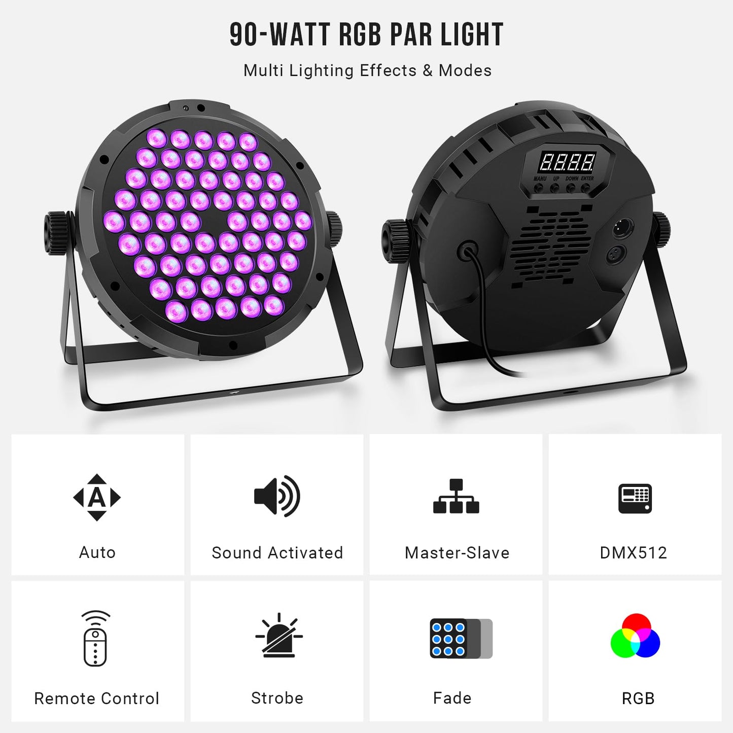 60 LED Par Lights DMX - 90W RGB Stage DJ Par Light Remote Control Sound Activated Auto Play Uplights for Events Church Club Wedding Party Mobile Music Live Show Entertainment Stage Lighting
