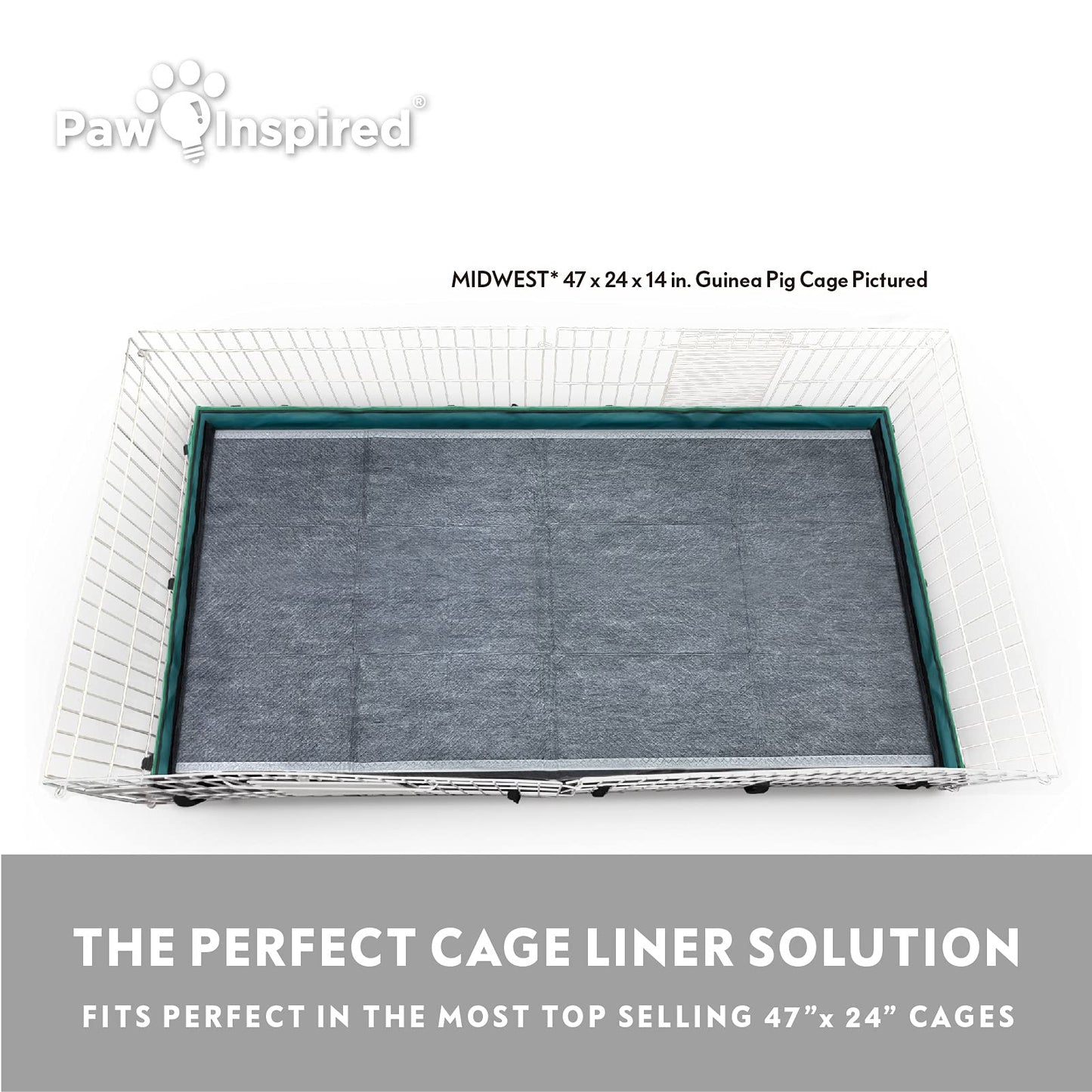Paw Inspired Disposable Guinea Pig Cage Liners | Bamboo Charcoal Odor Controlling | Super Absorbent Liners Pee Pads for Ferrets, Rabbits, Hamsters, and Small Animals (47" x 26" (Midwest), 8 Count)