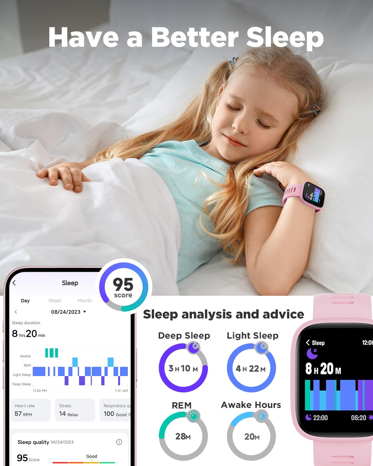 BIGGERFIVE Smart Watch for Kids, 1.8" Fitness Tracker Watch Pedometer, Heart Rate, IP68 Waterproof, Sleep Monitor, Calorie Step Counter, 5 Puzzle Games with/Without APP for Girls Teens 5-16