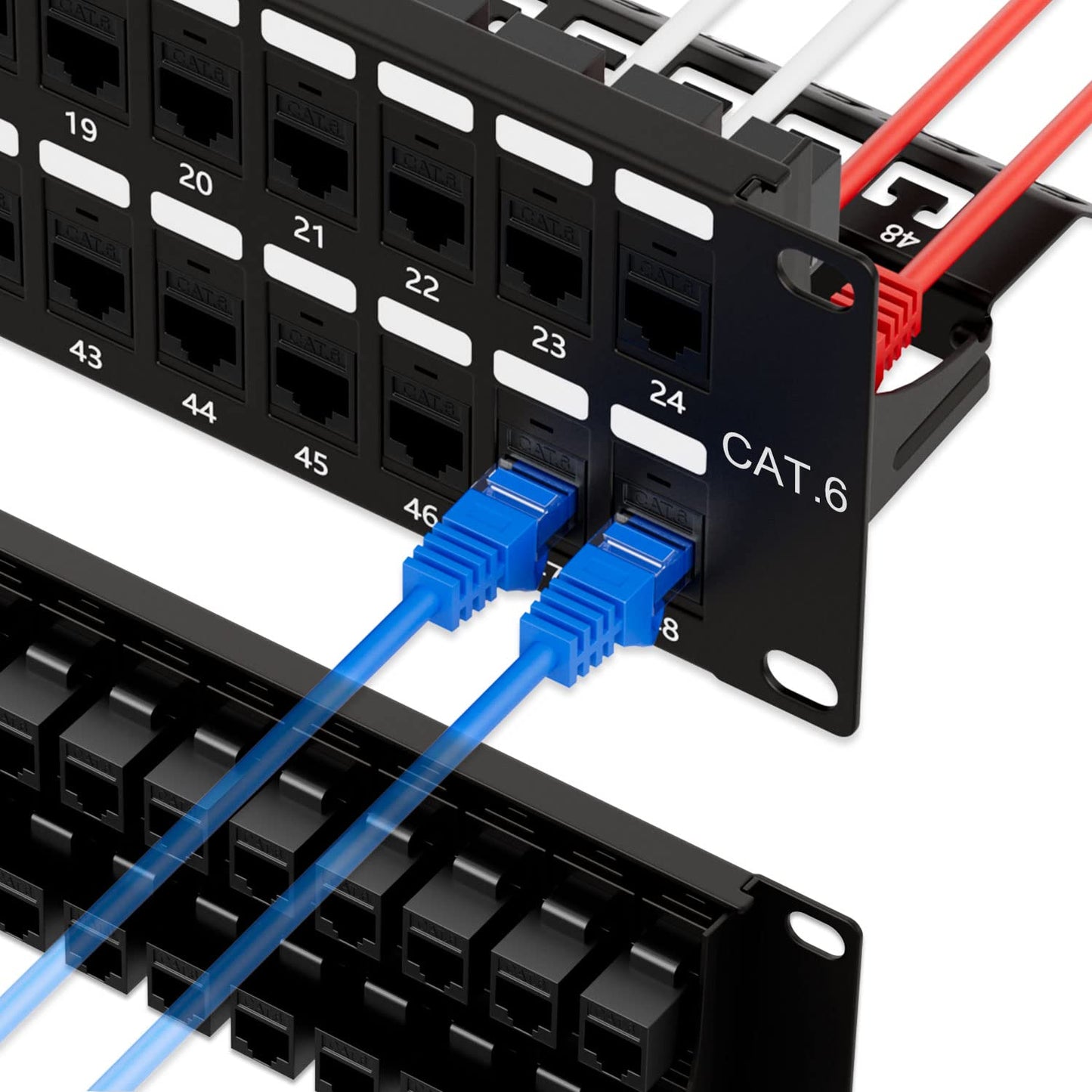iwillink 10Gbps Patch Panel 48 Port, RJ45 Through Coupler Cat6 Patch Panel, UTP 19-Inch 2U with Back Bar, Wallmount or Rackmount, Compatible with Cat5, Cat5e, Cat6 Cabling
