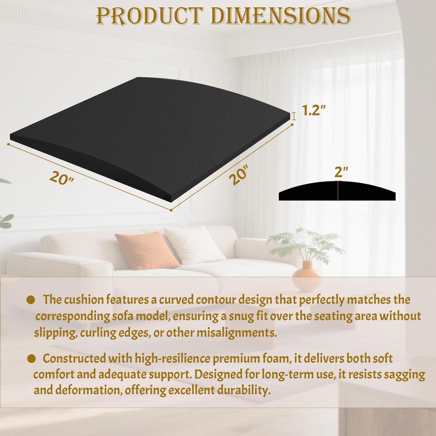 3PCS 20" x 20" Couch Cushion Support for Sagging Seat,High-Density Foam Cushions for Furniture Seat Sagging Repair(Black)