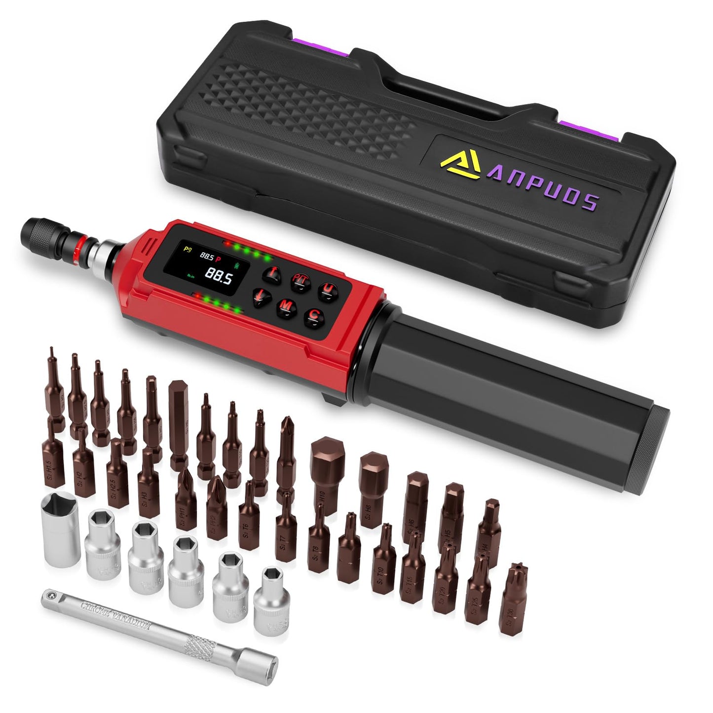 ANPUDS Digital Torque Screwdriver, 1.5-88.5in-lbs./0.15-10Nm, Electronic Adjustable Screwdriver Torque Wrench with ±1% Accuracy, Vibration, Buzzer, LED Notification for Gunsmithing, Scope Mounting