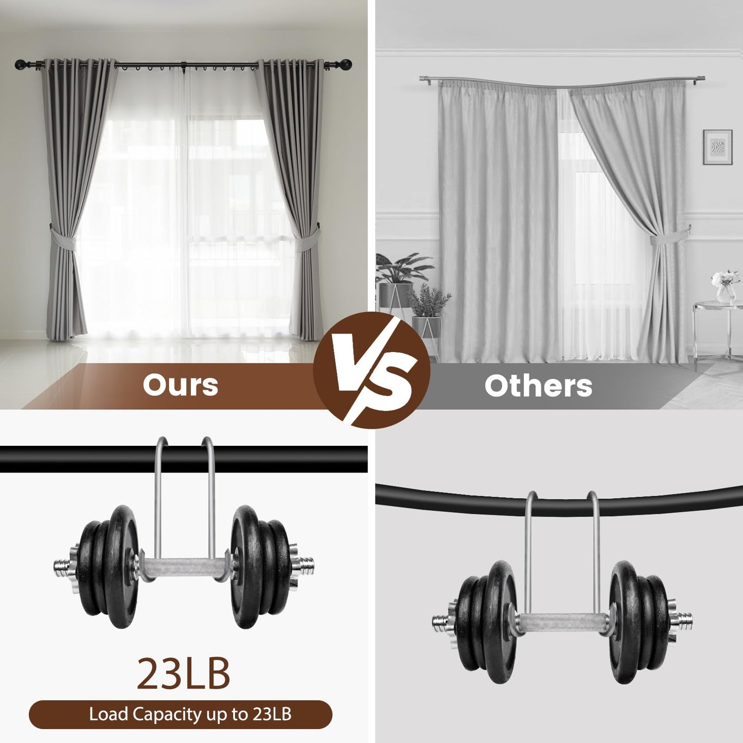 Curtain rod for Windows 84-120 Inch, 5/8 Inch Extra Long Matte Black Curtain Rod Adjustable with Brackets Pole Rideau for Bedroom, Bathroom, Living room, Kitchen, Patio, Outdoor, cafe