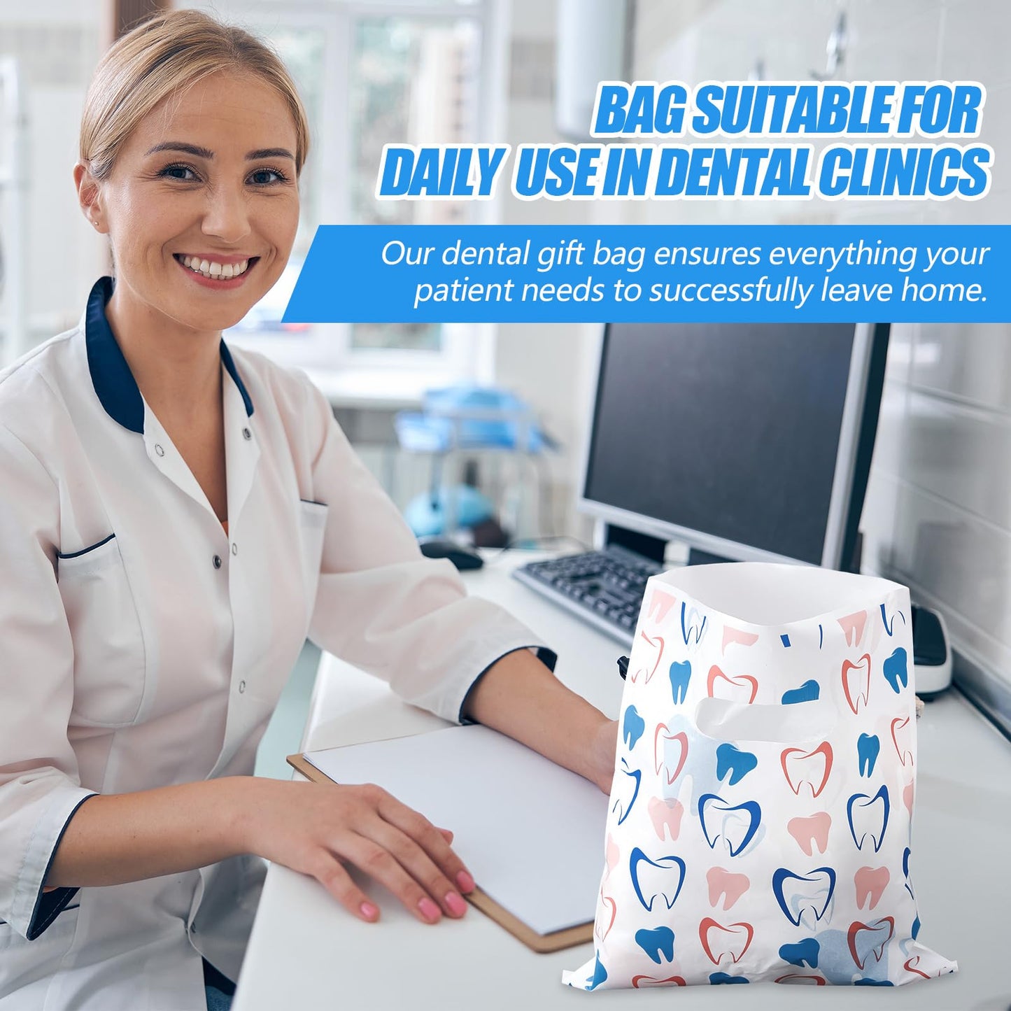 Colarr 400 Pcs Tooth Patient Care Dental Bags 9 x 8 Inches Plastic Merchandise Bags Dental Bags for Patients Dental Clinics Patient Encouragement Gifts Party Favors (Dental)