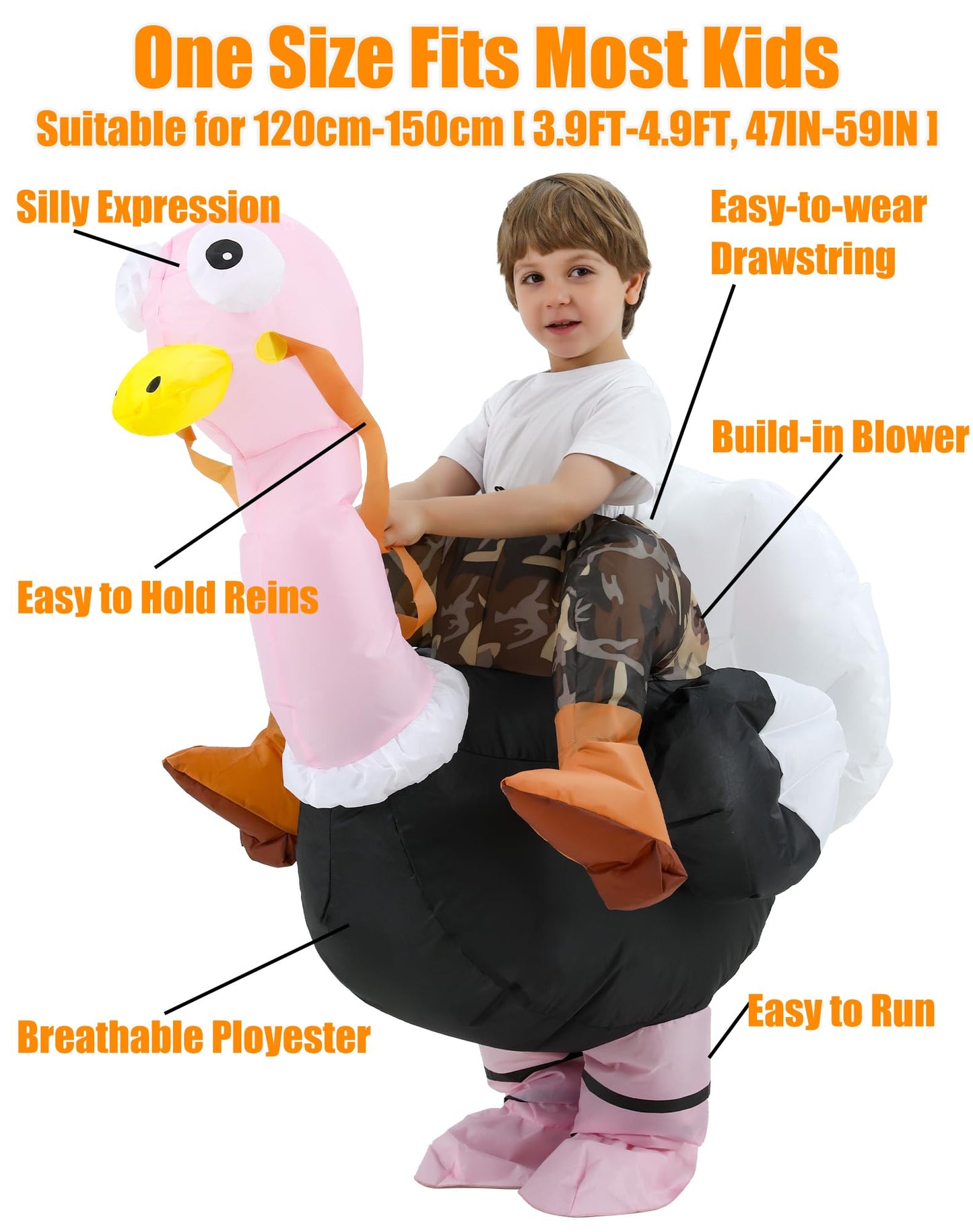JOYBRO Inflatable Ostrich Costume Kids, Ride on Ostrich Suit, Blow up Costumes for Boys Girls Halloween, One Size 120-150cm