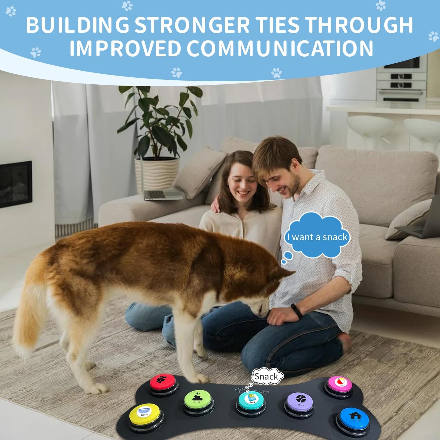 BOSKEY Set of 7 Dog Buttons for Communication Words 30-Second HD Recording Button Recordable Buttons - Waterproof Pads and 50 Stickers Train Your Dog to Voice What They Need