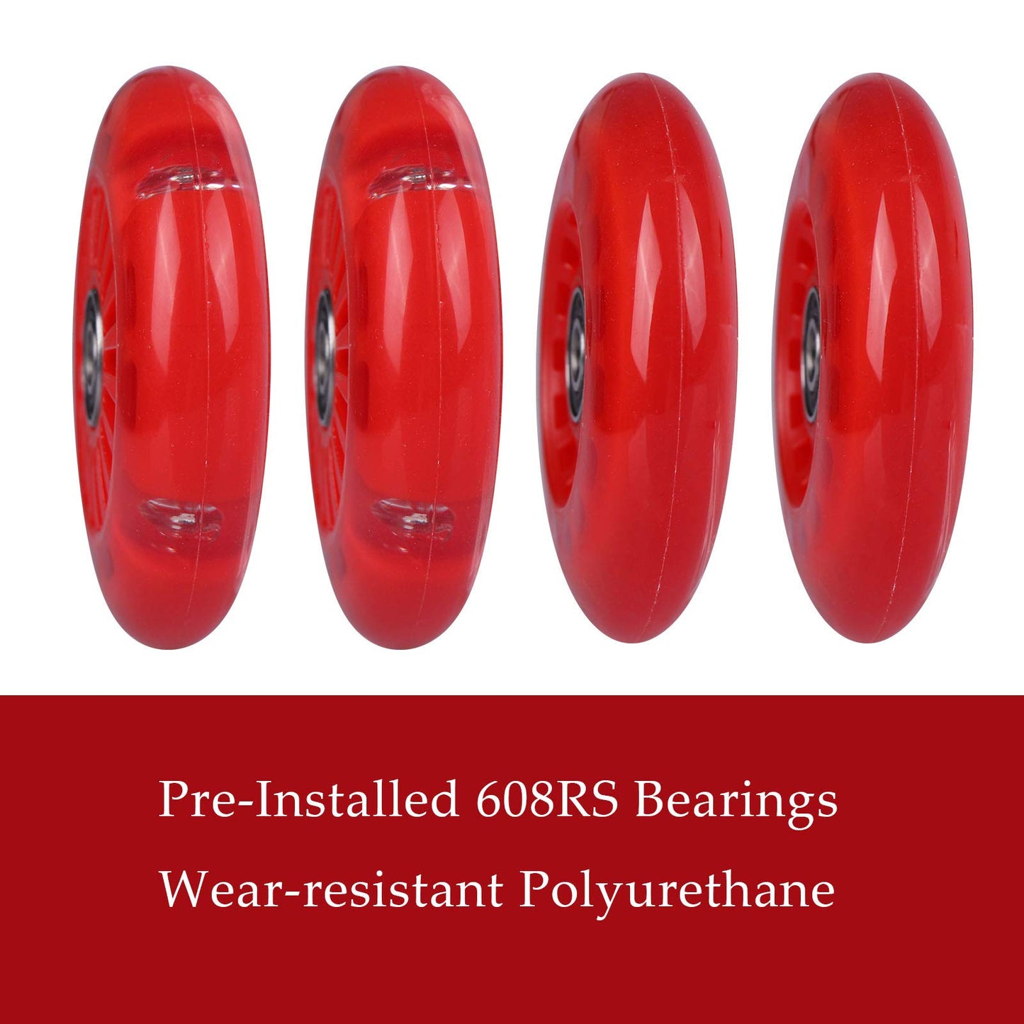 WHEELGOO 4-Pack Wiggle Car Quiet PU Replacement Wheels for Plasma Car Toys (Red)