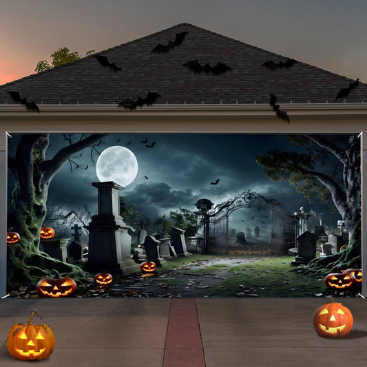 ChloropLastid Halloween Garage Door Decorations Banner Cover Horror Halloween Night Party Decor Halloween Garage Wall Decorations for Outdoor Holiday Party Indoor Outdoor Decor Banner Cover 10x8ft