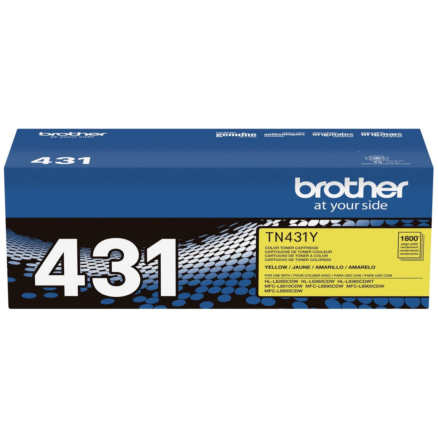 Brother original TN431Y Standard Yield Yellow Toner Cartridge, original toner replacement cartridges, toner for Brother laser printers HL-L8360CDW, HL-L9310CDW, MFC-L8610CDW, MFC-L8900CDW, and more