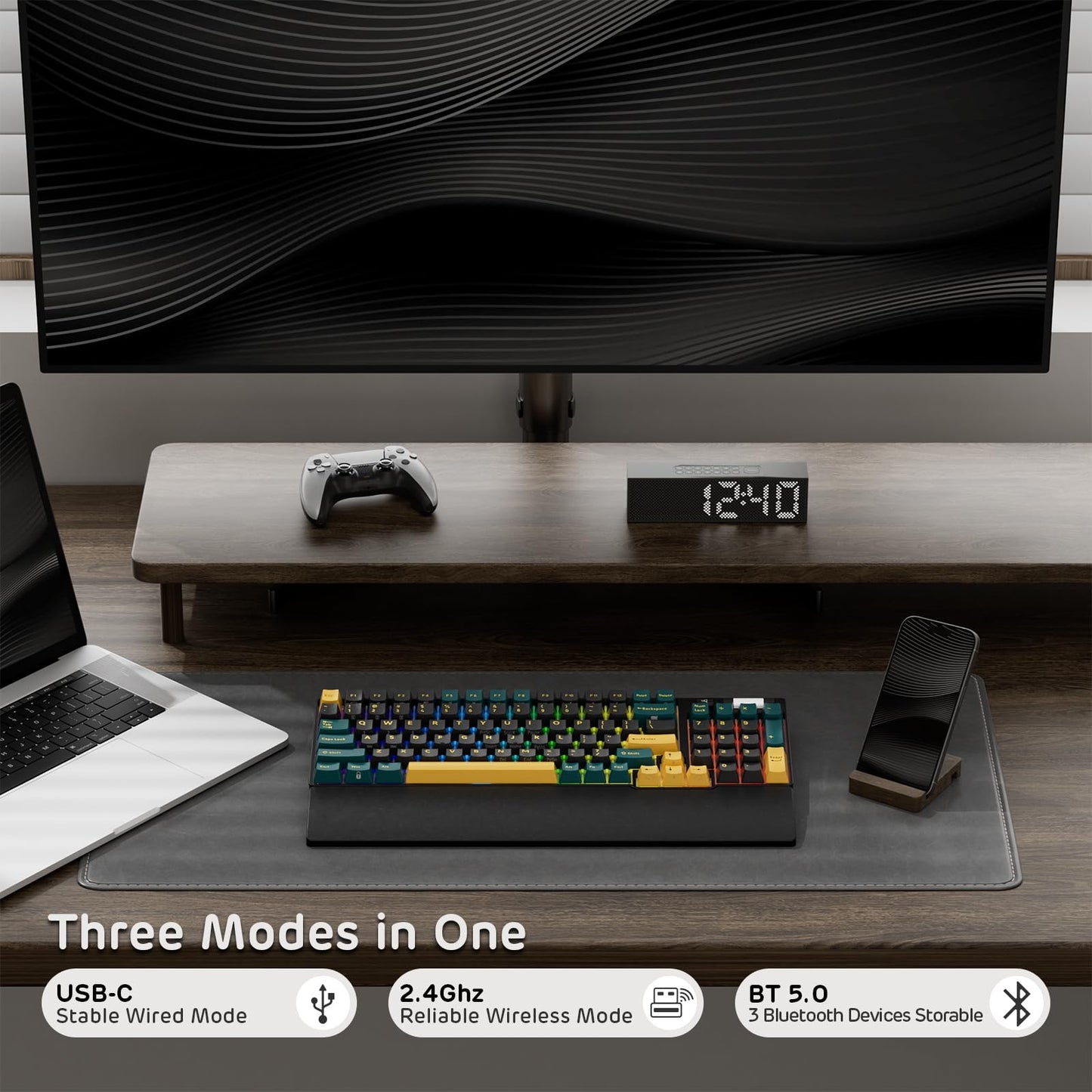 RK ROYAL KLUDGE RK96 RGB Limited Ed, 90% 96 Keys Wireless Triple Mode BT5.0/2.4G/USB-C Hot Swappable Mechanical Keyboard w/Wrist Rest, Software Support, Linear Viridian Switches, MARRS Green