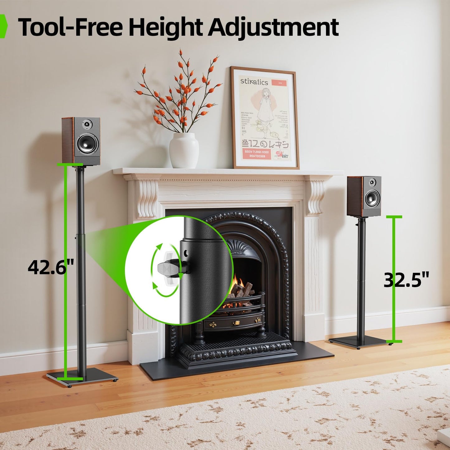 USX MOUNT Universal Speaker Stands Height Adjustable - Extends 33" to 42", Holds Satellite and Small Bookshelf Speaker up to 11 Lbs, Set of 2, Heavy Duty Base, Built-in Cable Management, XAS516